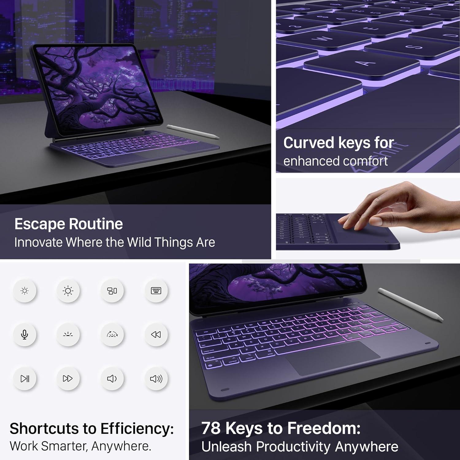 image:imagetypecase Edge Keyboard Case for iPad Air 13inchM3M2 20252024 amp iPad Pro 1296th5th4th3rd Gen Magic Keyboard with 11Color Backlight MultiTouch Trackpad Pencil Holder Midnight AmethystMidnight Amethyst