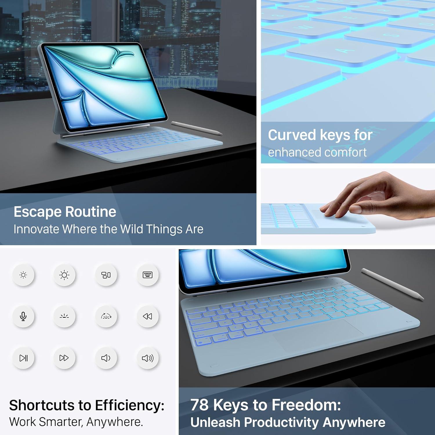 image:imagetypecase Edge Keyboard Case for iPad Air 13inchM3M2 20252024 amp iPad Pro 1296th5th4th3rd Gen Magic Keyboard with 11Color Backlight MultiTouch Trackpad Pencil Holder Midnight AmethystLight Blue