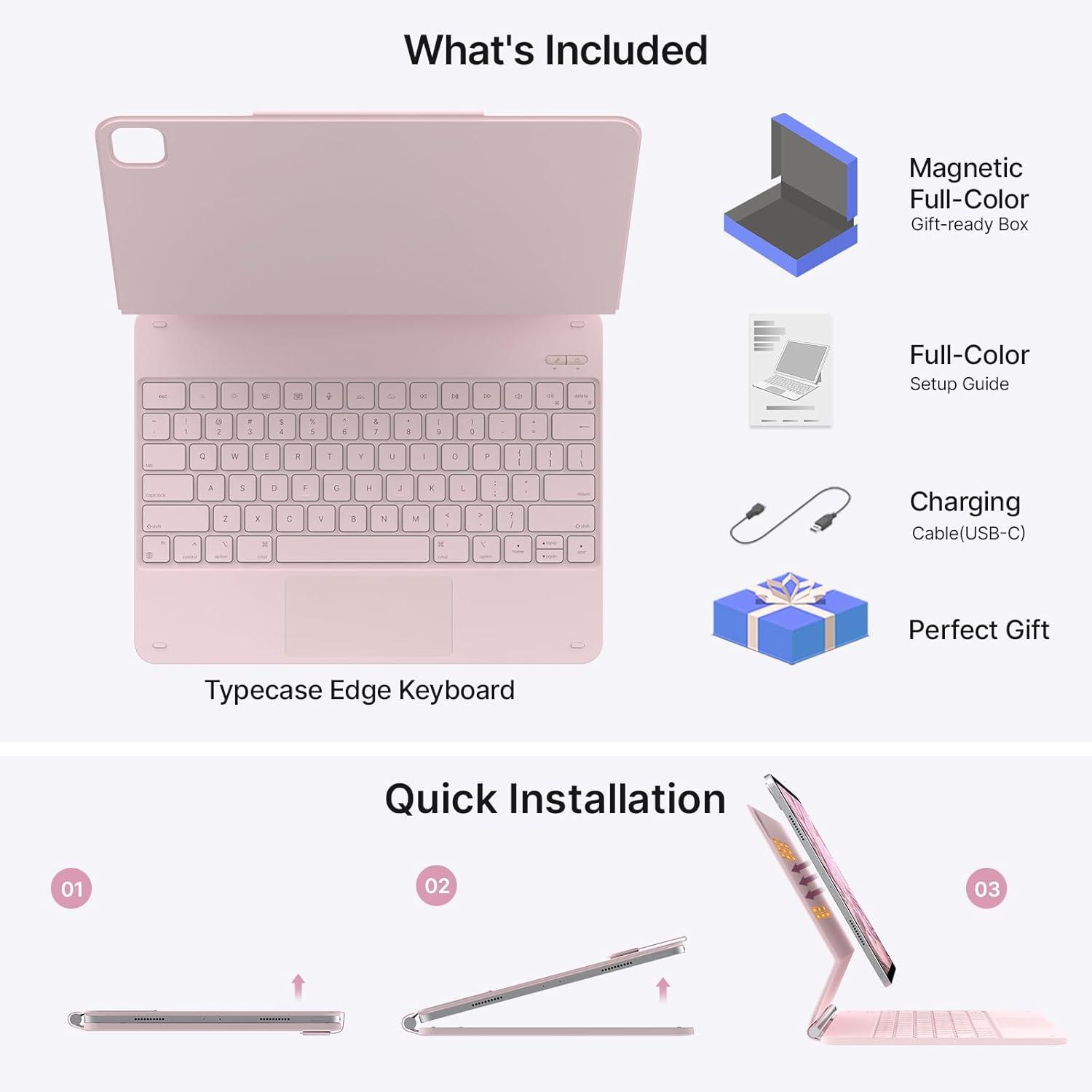 image:imagetypecase Edge Keyboard Case for iPad Air 13inchM3M2 20252024 amp iPad Pro 1296th5th4th3rd Gen Magic Keyboard with 11Color Backlight MultiTouch Trackpad Pencil Holder Midnight AmethystPink
