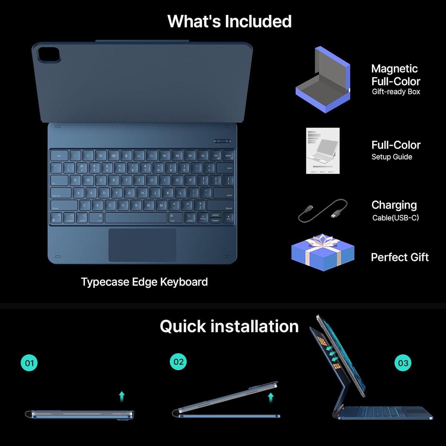 image:imagetypecase Edge Keyboard Case for iPad Air 13inchM3M2 20252024 amp iPad Pro 1296th5th4th3rd Gen Magic Keyboard with 11Color Backlight MultiTouch Trackpad Pencil Holder Midnight AmethystPacific Blue