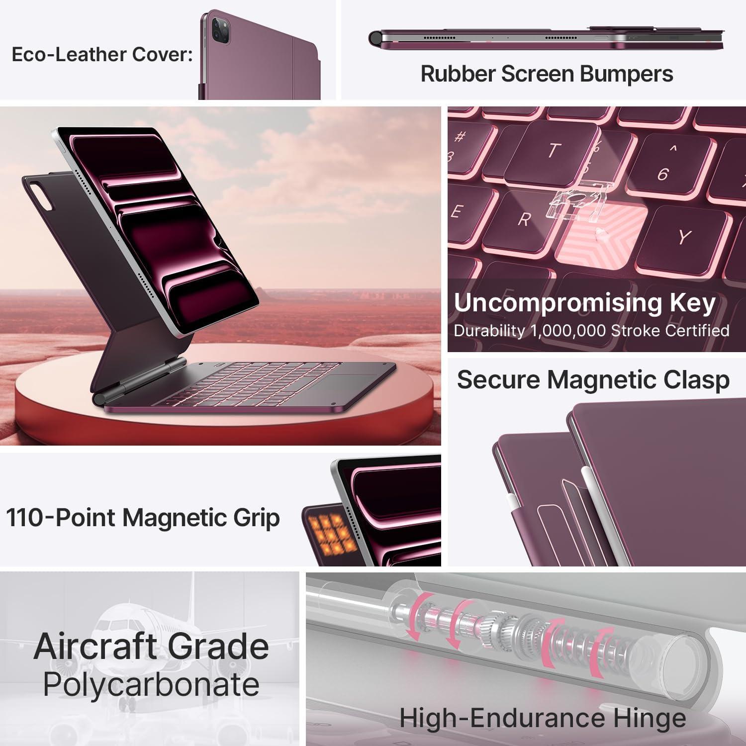 image:imagetypecase Edge Keyboard Case for iPad Air 13inchM3M2 20252024 amp iPad Pro 1296th5th4th3rd Gen Magic Keyboard with 11Color Backlight MultiTouch Trackpad Pencil Holder Midnight AmethystRaspberry