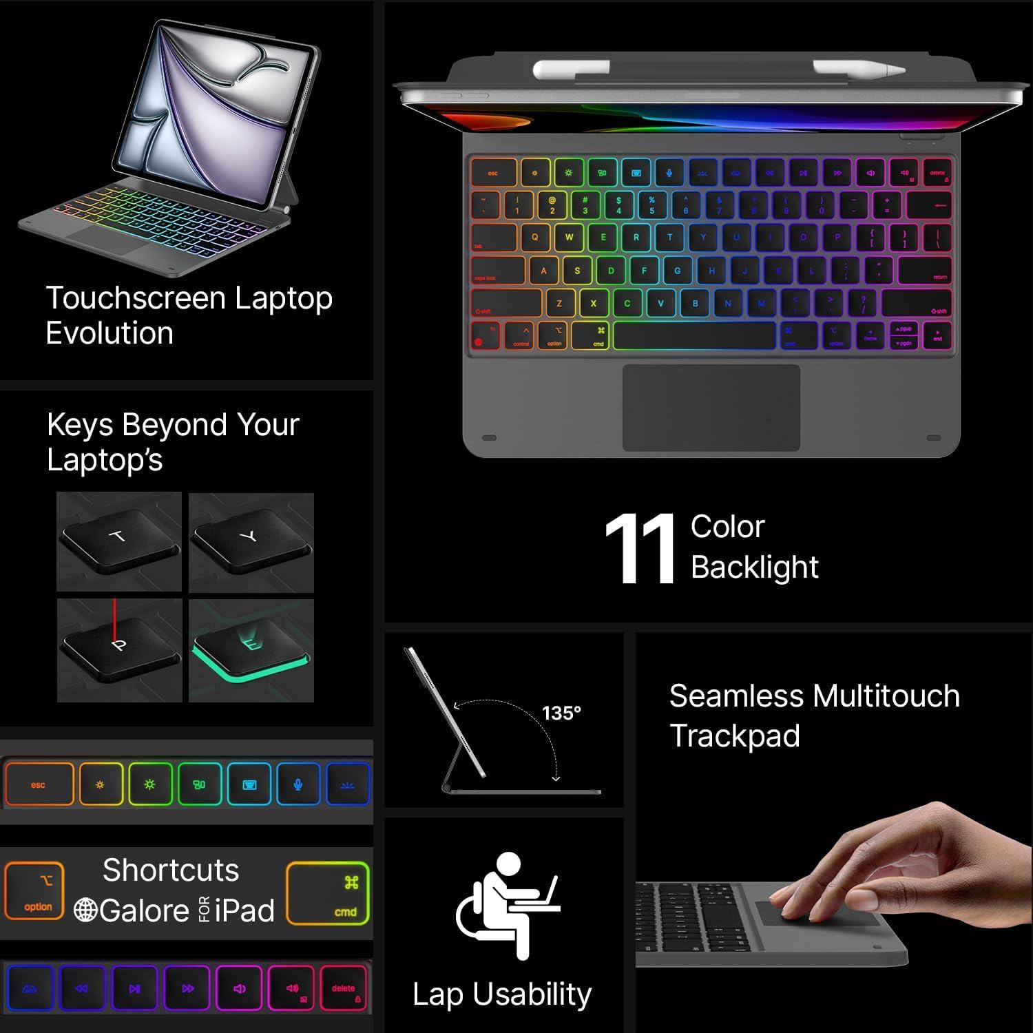 image:imagetypecase Edge Keyboard Case for iPad Air 13inchM3M2 20252024 amp iPad Pro 1296th5th4th3rd Gen Magic Keyboard with 11Color Backlight MultiTouch Trackpad Pencil Holder Midnight AmethystSpace Grey