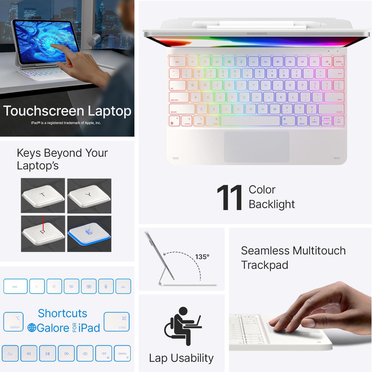 image:imagetypecase Edge Keyboard Case for iPad Air 13inchM3M2 20252024 amp iPad Pro 129inch6th5th4th3rd Gen Magic Keyboard with 11Color Backlight MultiTouch Trackpad Pencil Holder Pearl White