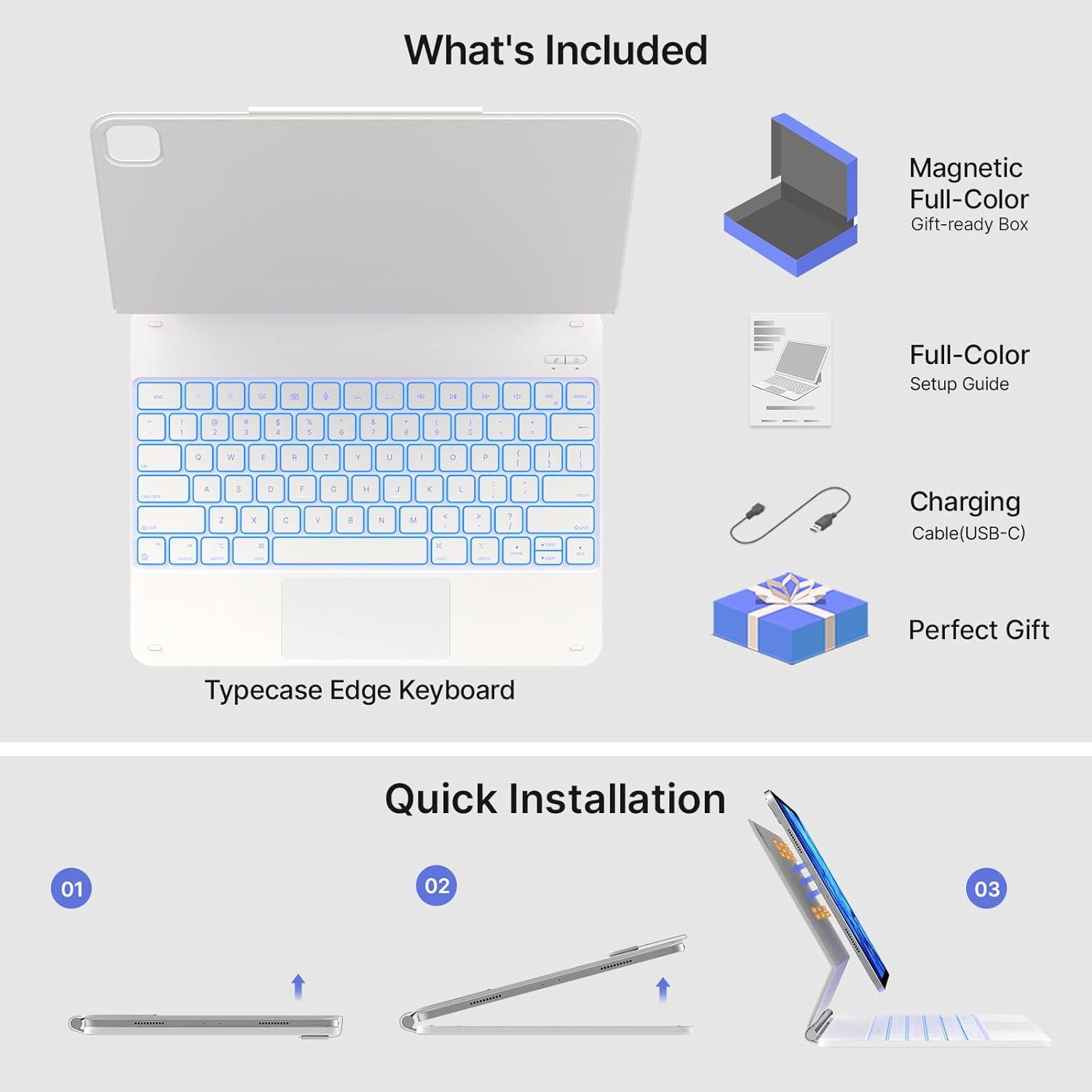 image:imagetypecase Edge Keyboard Case for iPad Air 13inchM3M2 20252024 amp iPad Pro 129inch6th5th4th3rd Gen Magic Keyboard with 11Color Backlight MultiTouch Trackpad Pencil Holder Pearl White