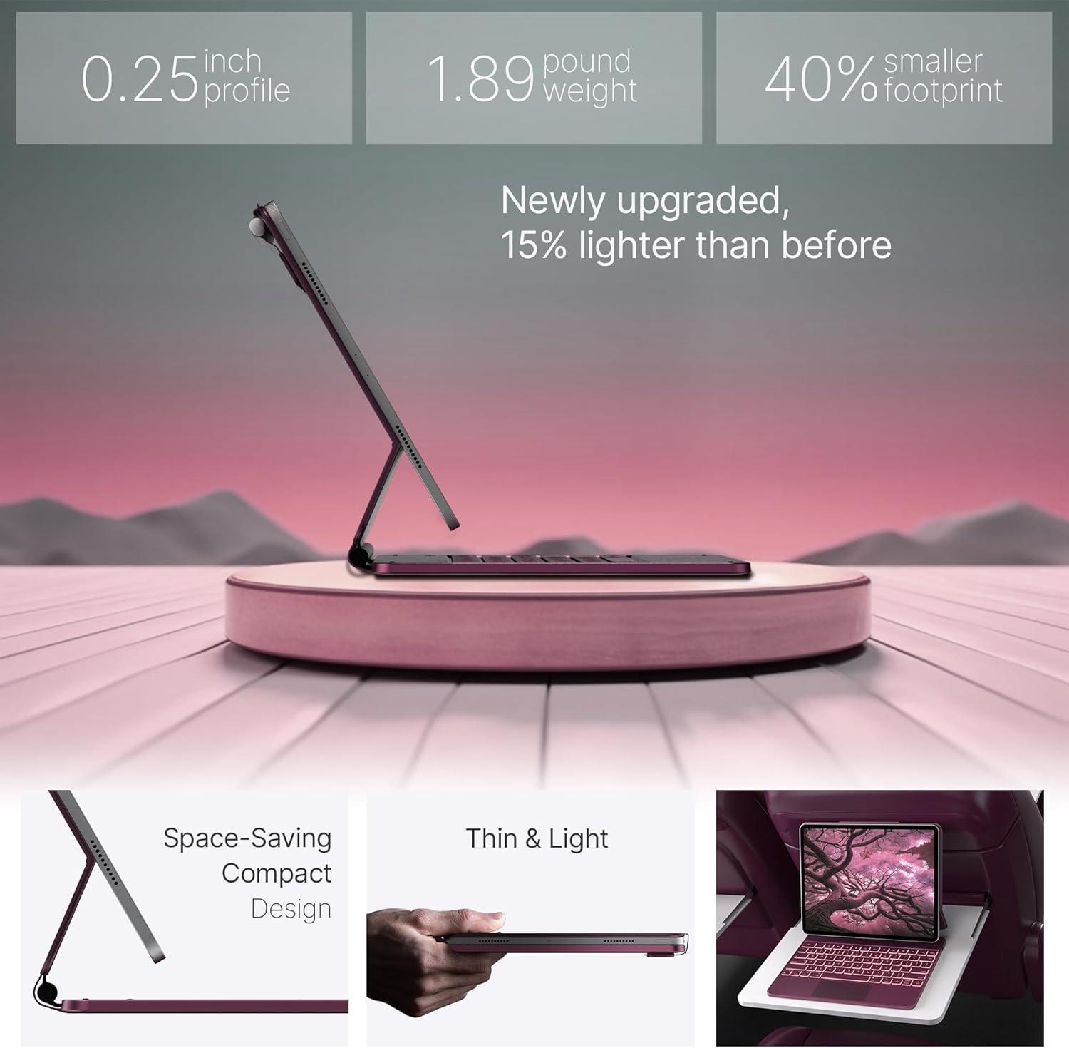 image:imagetypecase Edge Keyboard Case for iPad Air 13inchM3M2 20252024 amp iPad Pro 129inch6th5th4th3rd Gen Magic Keyboard with 11Color Backlight MultiTouch Trackpad Pencil Holder Raspberry