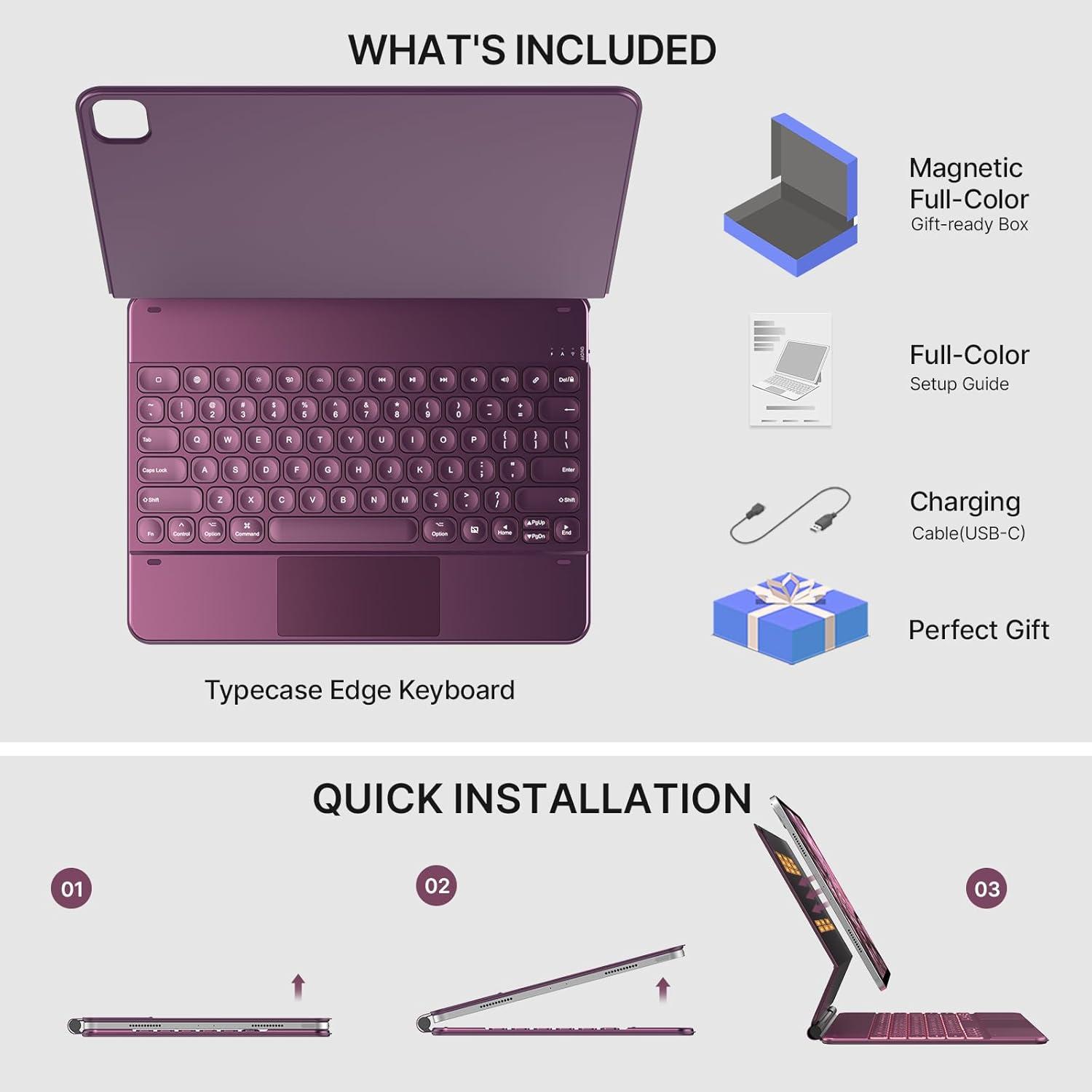 image:imagetypecase Edge Keyboard Case for iPad Air 13inchM3M2 20252024 amp iPad Pro 129inch6th5th4th3rd Gen Magic Keyboard with 11Color Backlight MultiTouch Trackpad Pencil Holder Raspberry