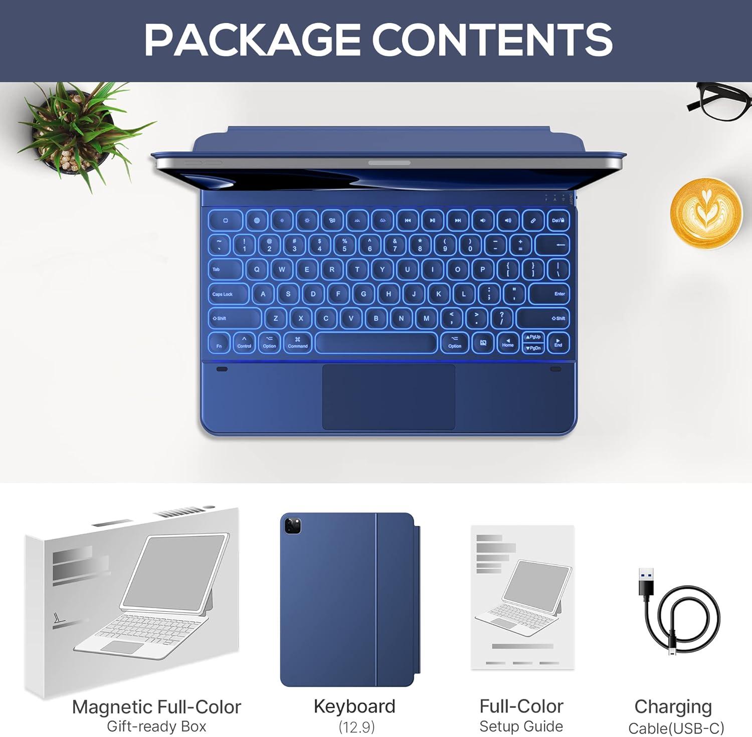 image:imagetypecase Edge Keyboard Case for iPad Air 13inchM3M2 20252024 amp iPad Pro 129inch6th5th4th3rd Gen Magic Keyboard with 11Color Backlight MultiTouch Trackpad Pencil Holder Navy Blue