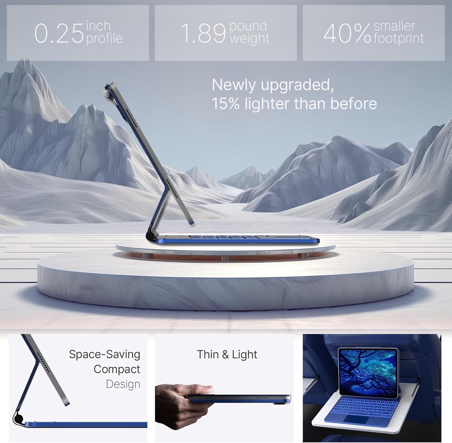 image:imagetypecase Edge Keyboard Case for iPad Air 13inchM3M2 20252024 amp iPad Pro 129inch6th5th4th3rd Gen Magic Keyboard with 11Color Backlight MultiTouch Trackpad Pencil Holder Navy Blue