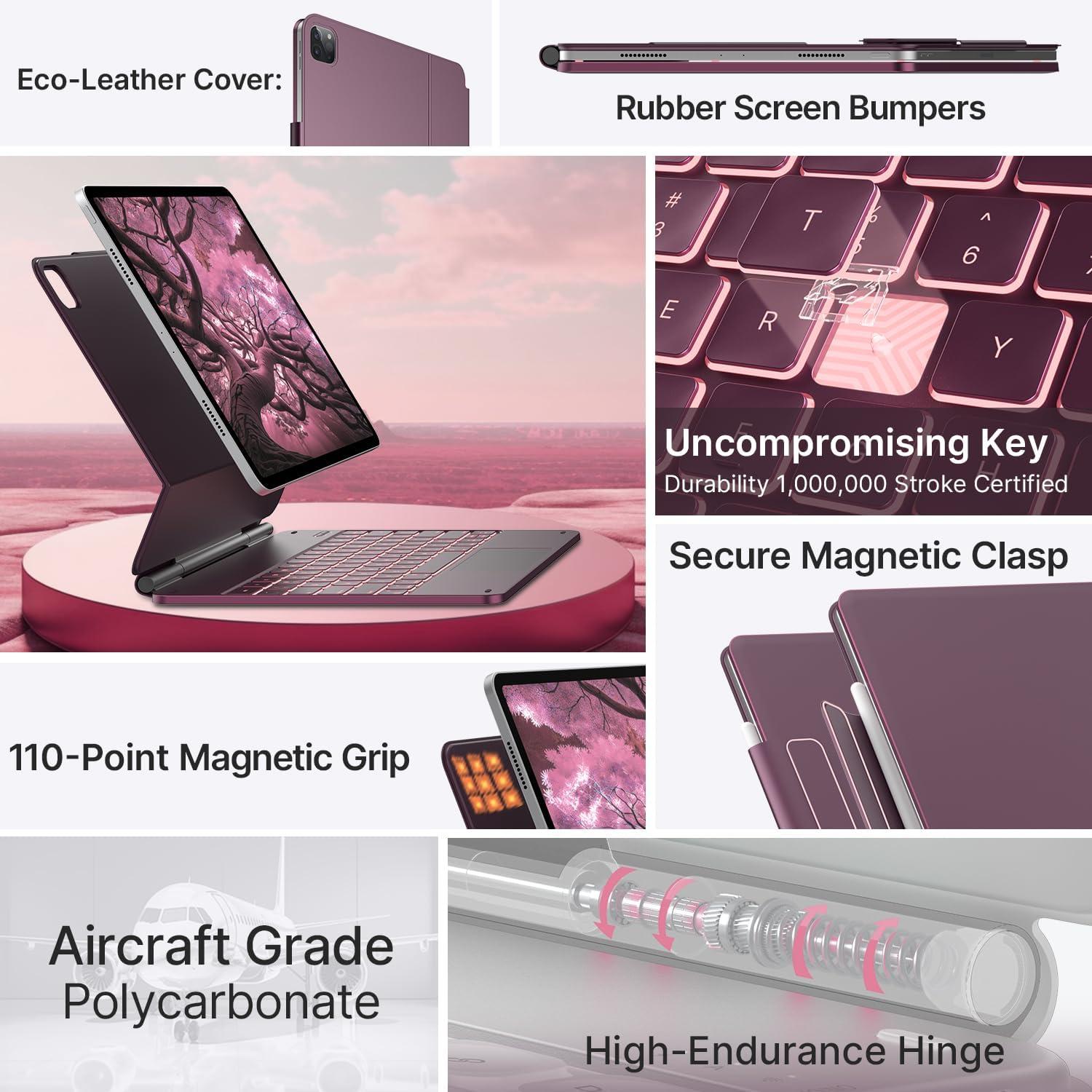image:imagetypecase Edge Keyboard Case for iPad Air 13inchM3M2 20252024 amp iPad Pro 129inch6th5th4th3rd Gen Magic Keyboard with 11Color Backlight MultiTouch Trackpad Pencil Holder Raspberry