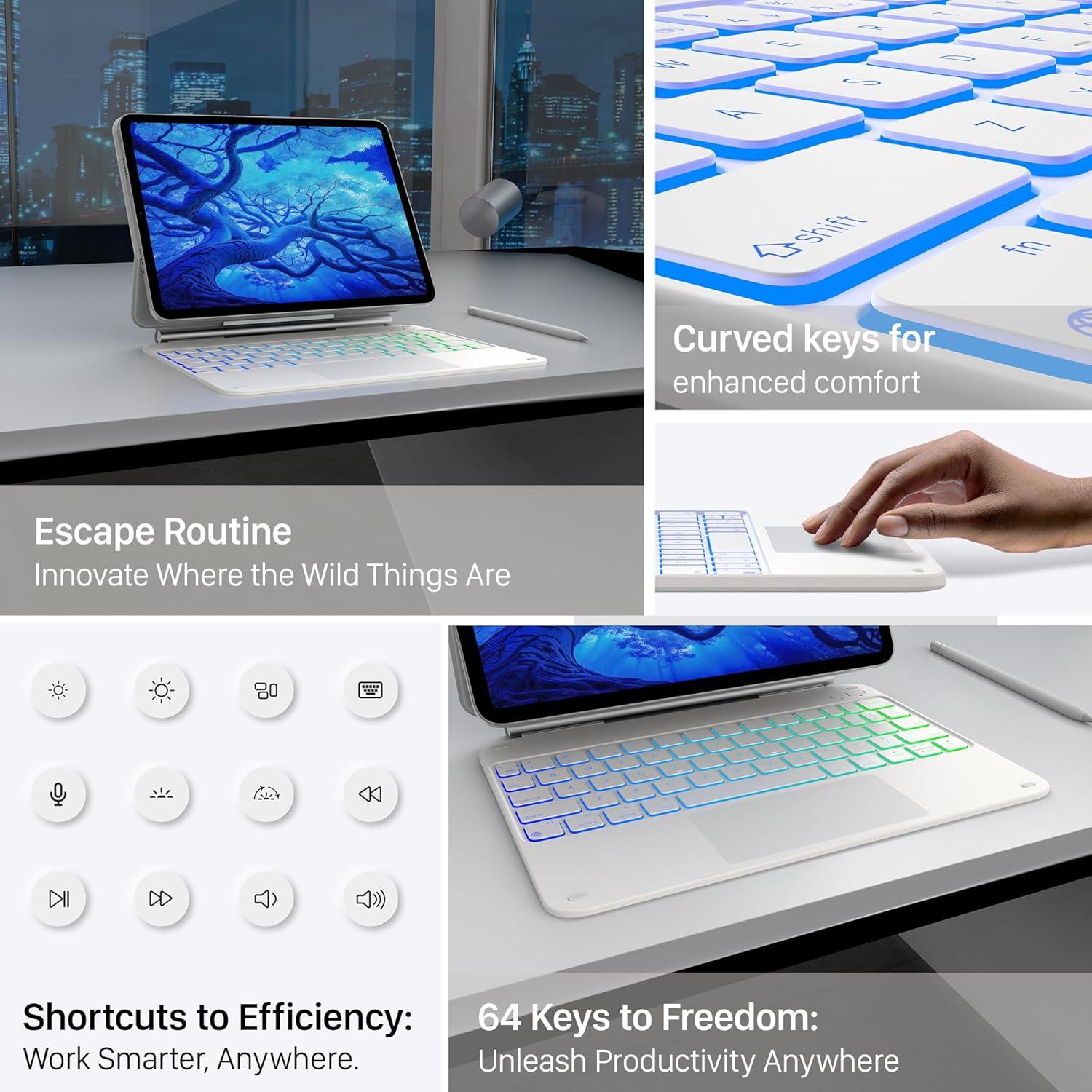 image:imagetypecase Edge Keyboard Case for iPad Air 13inchM3M2 20252024 amp iPad Pro 129inch6th5th4th3rd Gen Magic Keyboard with 11Color Backlight MultiTouch Trackpad Pencil Holder Pearl White