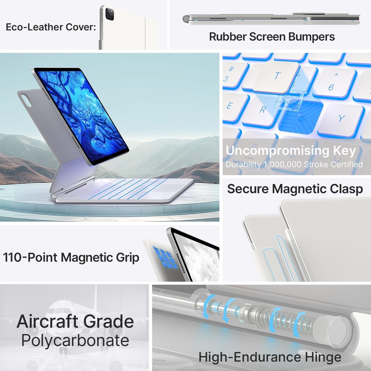 image:imagetypecase Edge Keyboard Case for iPad Air 13inchM3M2 20252024 amp iPad Pro 129inch6th5th4th3rd Gen Magic Keyboard with 11Color Backlight MultiTouch Trackpad Pencil Holder Pearl White