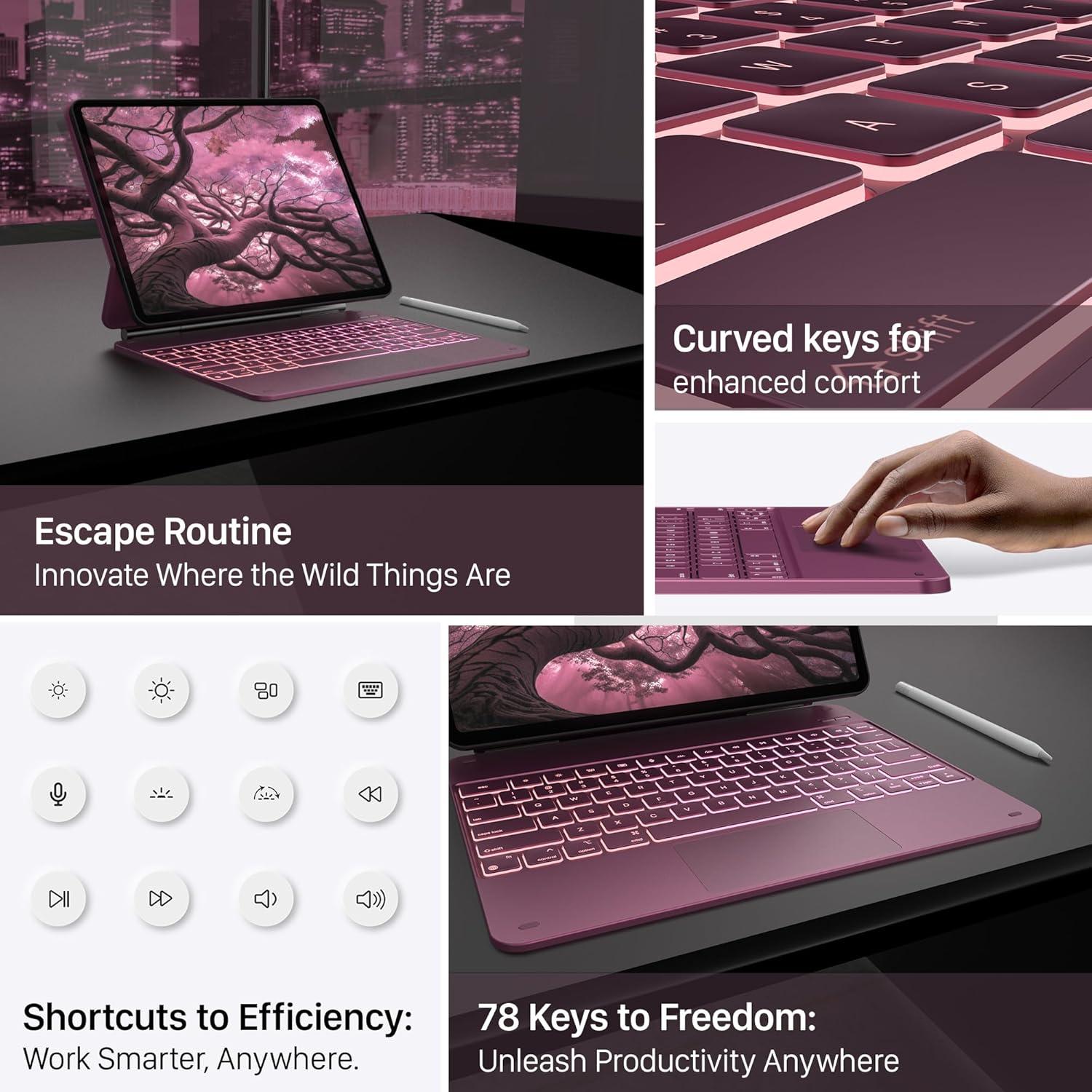 image:imagetypecase Edge Keyboard Case for iPad Air 13inchM3M2 20252024 amp iPad Pro 129inch6th5th4th3rd Gen Magic Keyboard with 11Color Backlight MultiTouch Trackpad Pencil Holder Raspberry