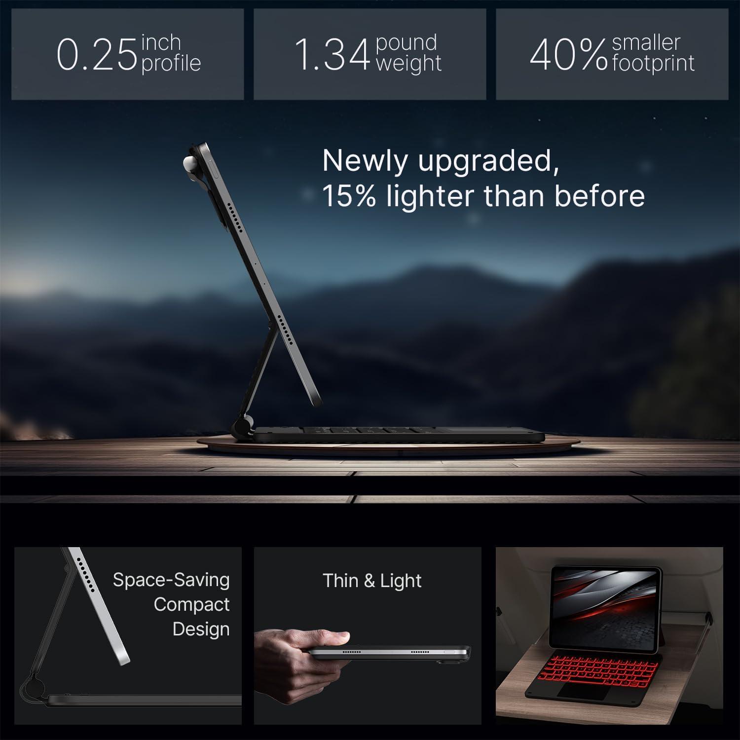 image:imagetypecase Edge Keyboard Case for iPad Pro 11inch M5M4 20252024 EasySet Floating Magnetic Stand MagicStyle Keyboard with 11 Colors Backlight MultiTouch Trackpad Pencil Holder BlackCarbon Fiber