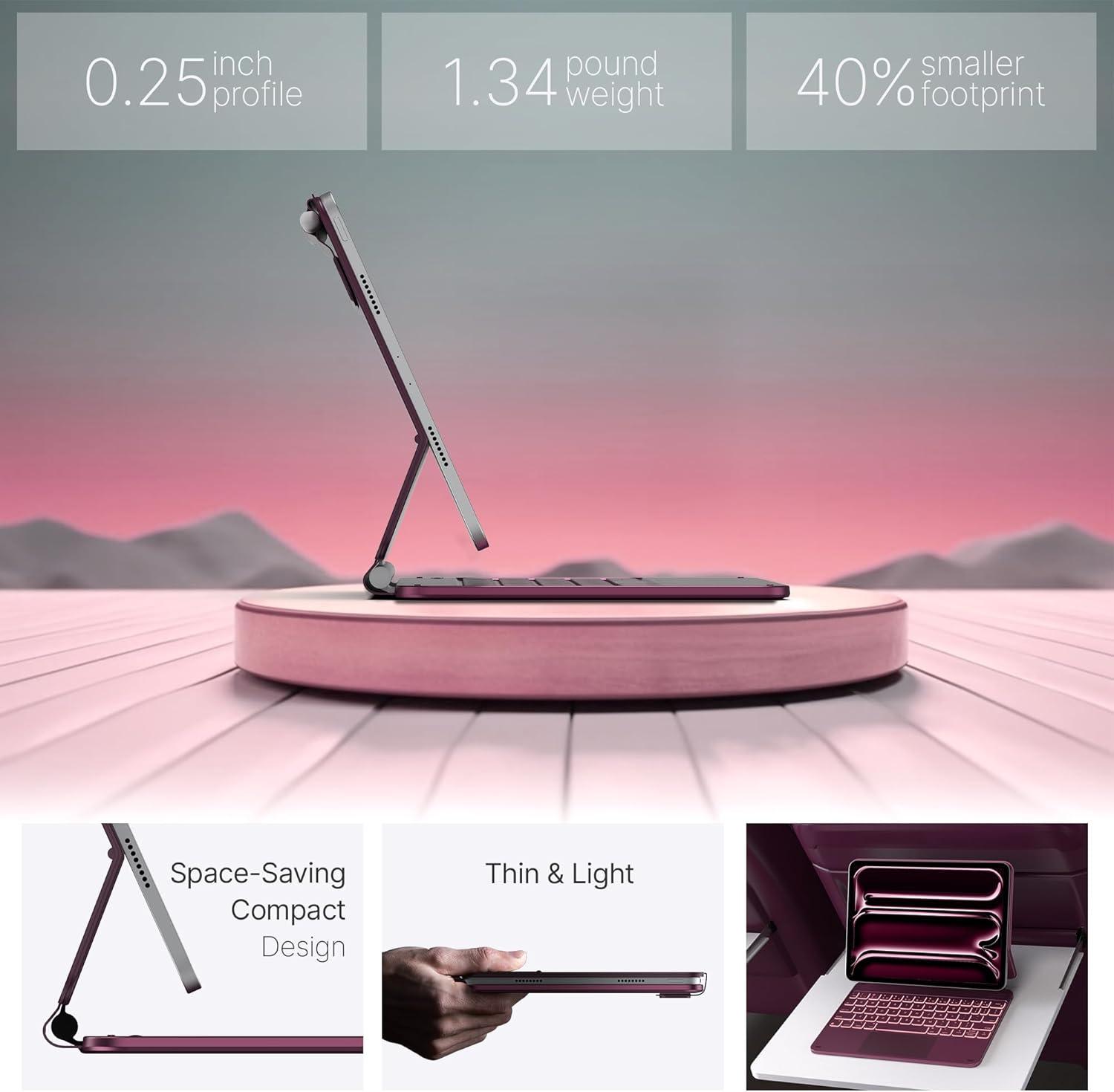 image:imagetypecase Edge Keyboard Case for iPad Pro 11inch M5M4 20252024 EasySet Floating Magnetic Stand MagicStyle Keyboard with 11 Colors Backlight MultiTouch Trackpad Pencil Holder BlackRaspberry