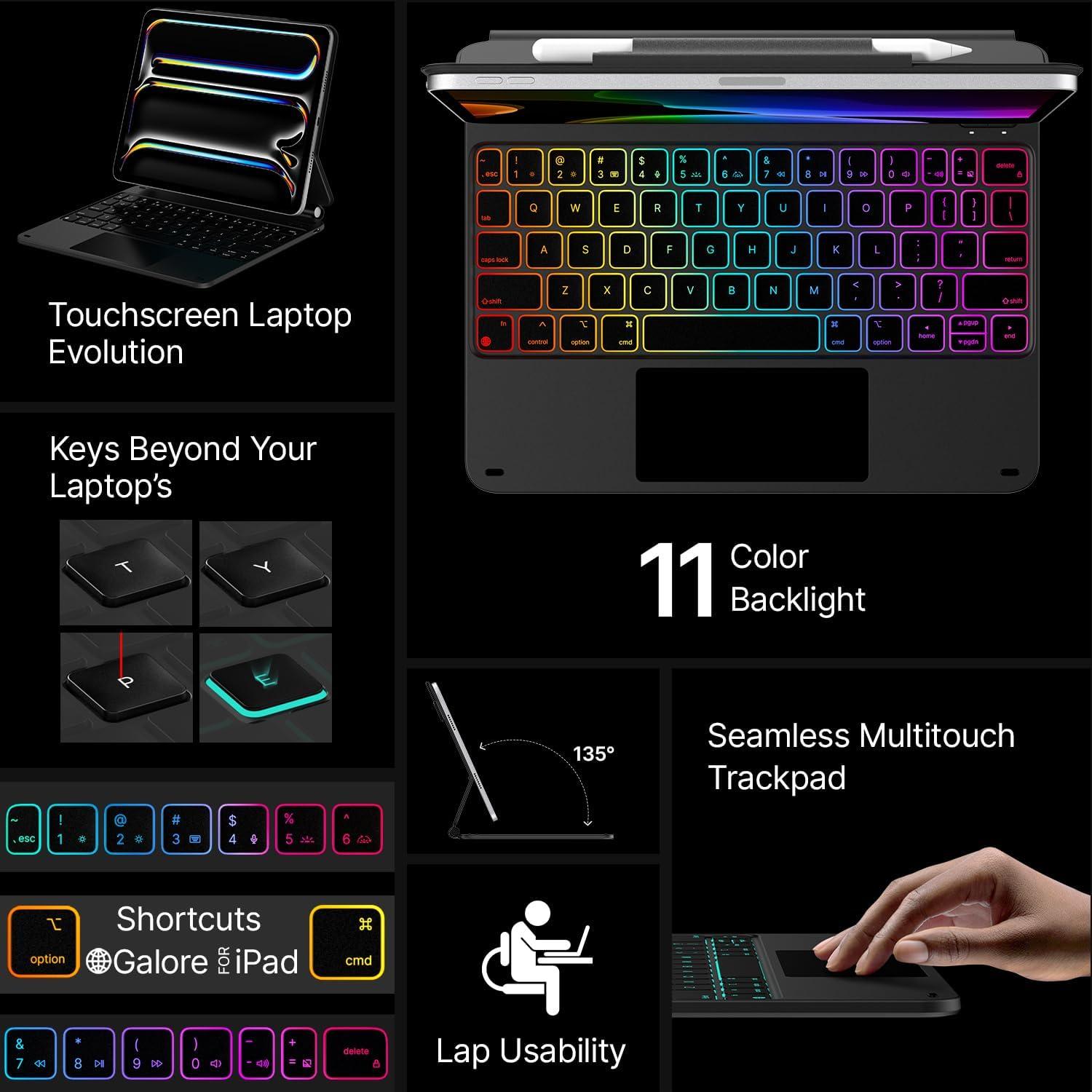 image:imagetypecase Edge Keyboard Case for iPad Pro 11inch M5M4 20252024 EasySet Floating Magnetic Stand MagicStyle Keyboard with 11 Colors Backlight MultiTouch Trackpad Pencil Holder BlackBlack
