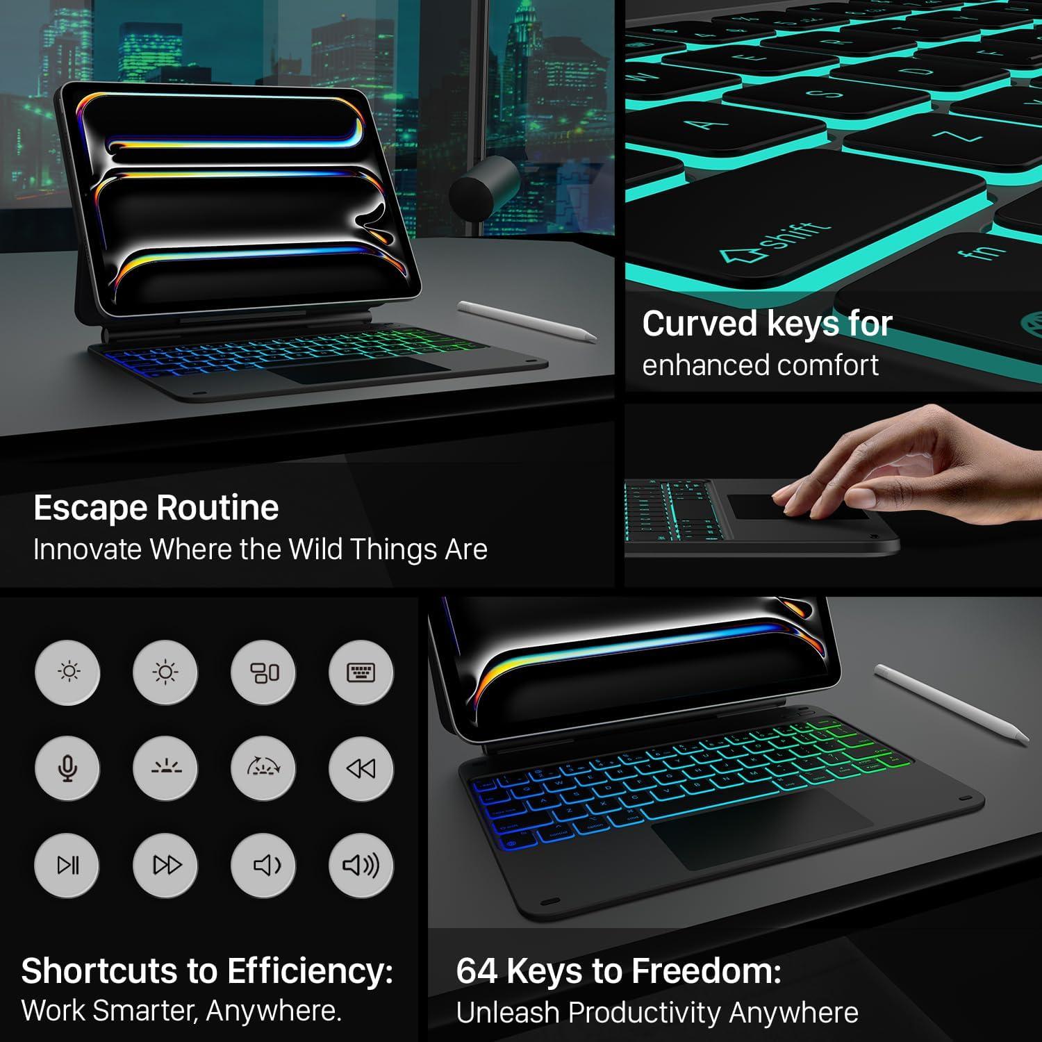 image:imagetypecase Edge Keyboard Case for iPad Pro 11inch M5M4 20252024 EasySet Floating Magnetic Stand MagicStyle Keyboard with 11 Colors Backlight MultiTouch Trackpad Pencil Holder BlackBlack