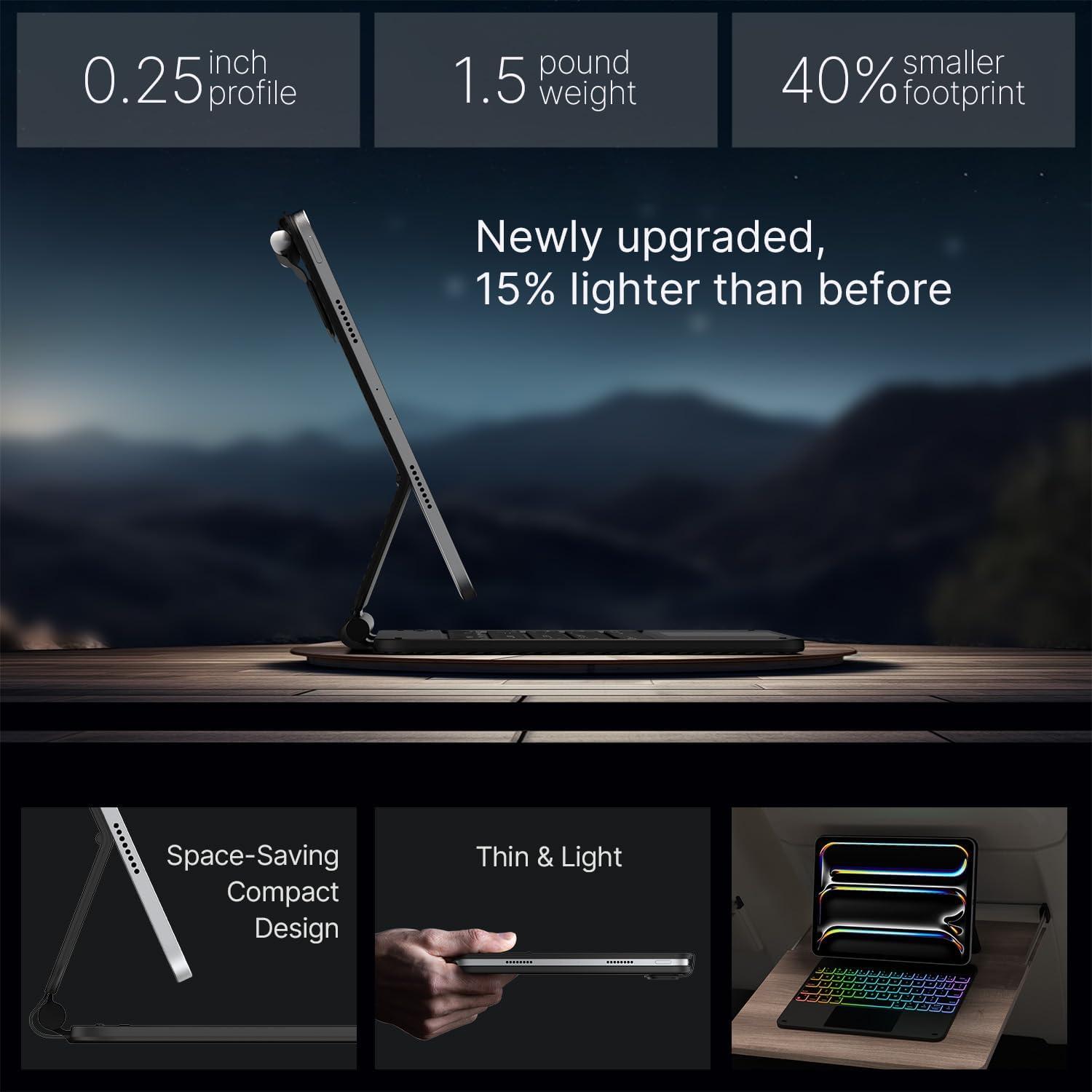 image:imagetypecase Edge Keyboard Case for iPad Pro 11inch M5M4 20252024 EasySet Floating Magnetic Stand MagicStyle Keyboard with 11 Colors Backlight MultiTouch Trackpad Pencil Holder BlackBlack