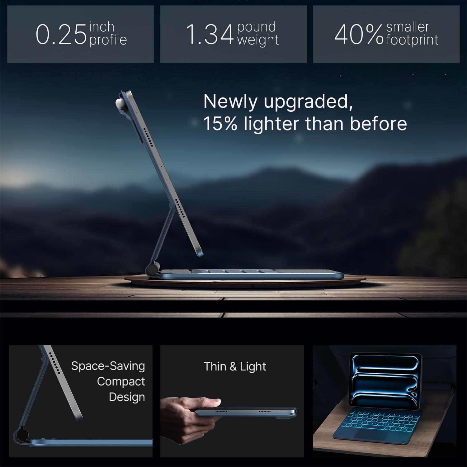 image:imagetypecase Edge Keyboard Case for iPad Pro 11inch M5M4 20252024 EasySet Floating Magnetic Stand MagicStyle Keyboard with 11 Colors Backlight MultiTouch Trackpad Pencil Holder BlackBlue