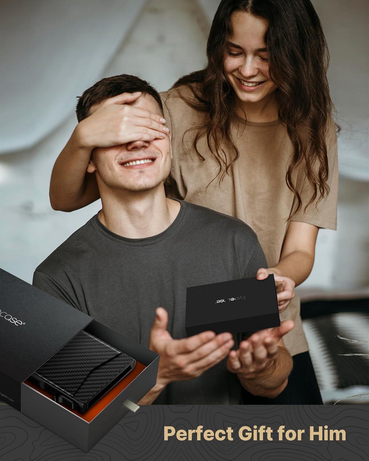 image:imagetypecase Flip Pop Up Wallet for Men Card Holder Smart Privacy amp lD Display Mode RFID Blocking Slim Genuine Leather Minimalist Front Pocket  8 Cards Capacity  ID Window  Money Clip BlackCarbon Fiber