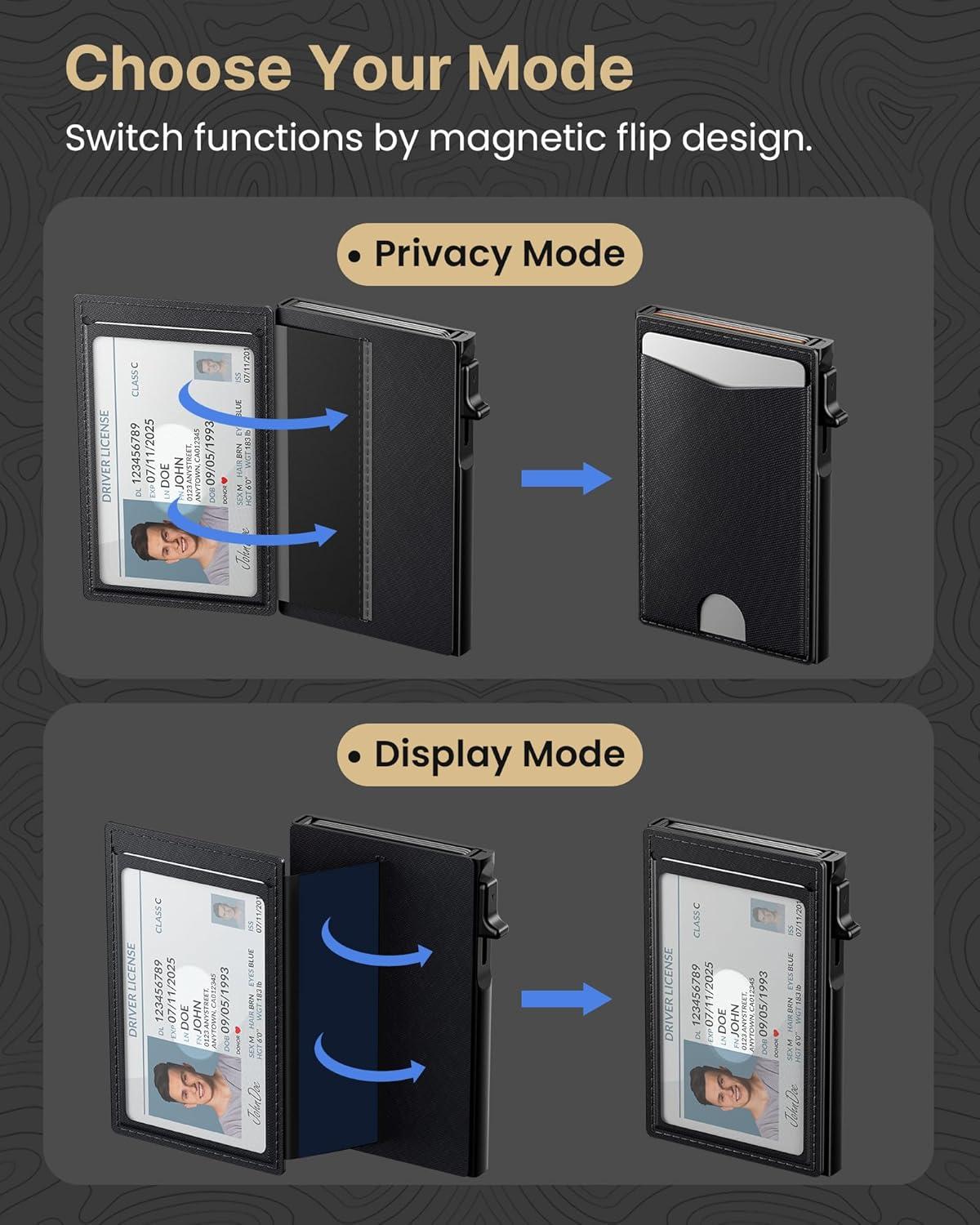 image:imagetypecase Flip Pop Up Wallet for Men Card Holder Smart Privacy amp lD Display Mode RFID Blocking Slim Genuine Leather Minimalist Front Pocket  8 Cards Capacity  ID Window  Money Clip BlackBlack