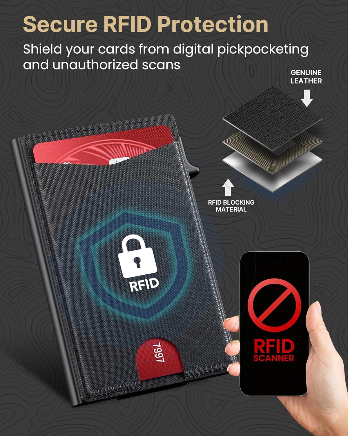 image:imagetypecase Flip Pop Up Wallet for Men Card Holder Smart Privacy amp lD Display Mode RFID Blocking Slim Genuine Leather Minimalist Front Pocket  8 Cards Capacity  ID Window  Money Clip BlackBlack