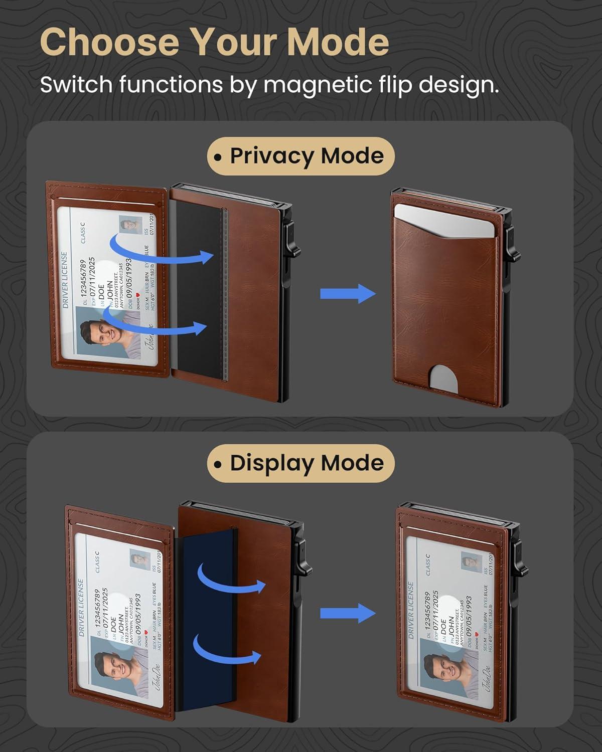 image:imagetypecase Flip Pop Up Wallet for Men Card Holder Smart Privacy amp lD Display Mode RFID Blocking Slim Genuine Leather Minimalist Front Pocket  8 Cards Capacity  ID Window  Money Clip BlackBrown