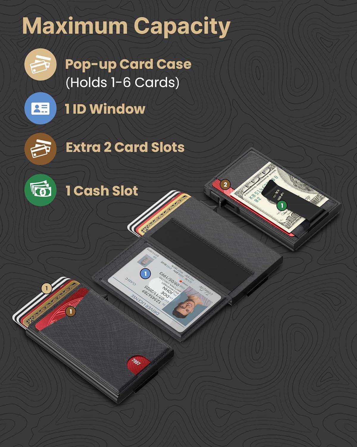 image:imagetypecase Flip Pop Up Wallet for Men Card Holder Smart Privacy amp lD Display Mode RFID Blocking Slim Genuine Leather Minimalist Front Pocket  8 Cards Capacity  ID Window  Money Clip BlackBlack