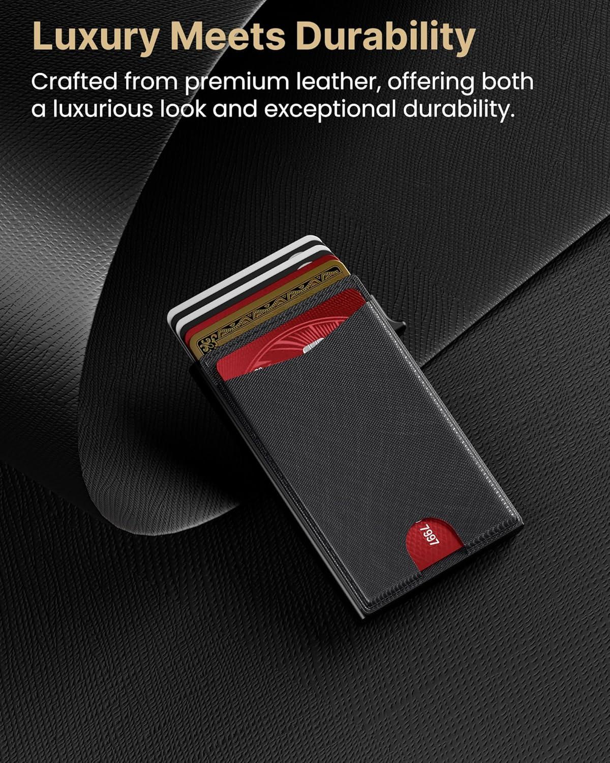 image:imagetypecase Flip Pop Up Wallet for Men Card Holder Smart Privacy amp lD Display Mode RFID Blocking Slim Genuine Leather Minimalist Front Pocket  8 Cards Capacity  ID Window  Money Clip BlackBlack