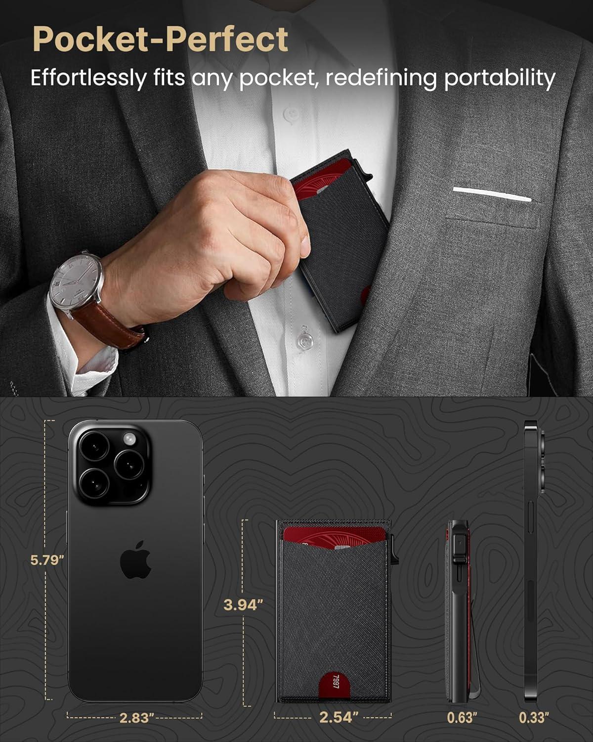 image:imagetypecase Flip Pop Up Wallet for Men Card Holder Smart Privacy amp lD Display Mode RFID Blocking Slim Genuine Leather Minimalist Front Pocket  8 Cards Capacity  ID Window  Money Clip BlackBlack