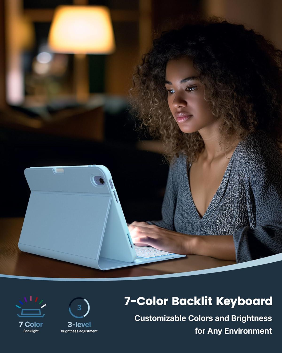 image:imagetypecase Folio Keyboard Case for iPad 10th Gen 109 inch 2022 and iPad 11th A16 2025 Magnetic Wireless Detachable Keyboard 7Color Backlight Thin amp Light Pencil Holder  Matcha GreenSky Blue