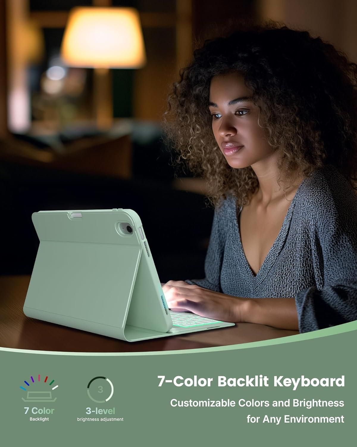 image:imagetypecase Folio Keyboard Case for iPad 10th Gen 109 inch 2022 and iPad 11th A16 2025 Magnetic Wireless Detachable Keyboard 7Color Backlight Thin amp Light Pencil Holder  Matcha Green Matcha Green
