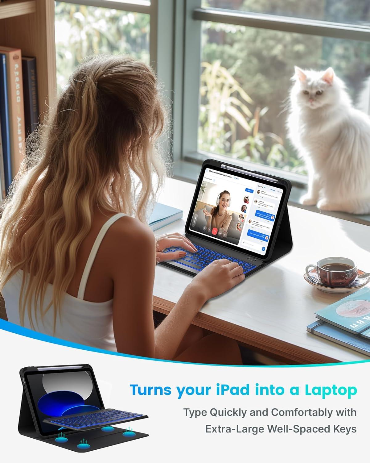 image:imagetypecase Folio Keyboard Case for iPad 10th Gen 109 inch 2022 and iPad 11th A16 2025 Magnetic Wireless Detachable Keyboard 7Color Backlight Thin amp Light Pencil Holder  Matcha Green Carbon Fiber