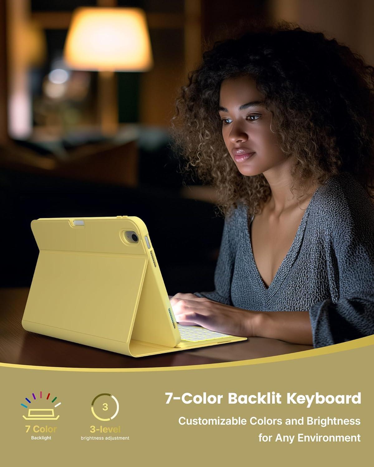 image:imagetypecase Folio Keyboard Case for iPad 10th Gen 109 inch 2022 and iPad 11th A16 2025 Magnetic Wireless Detachable Keyboard 7Color Backlight Thin amp Light Pencil Holder  Matcha GreenYellow