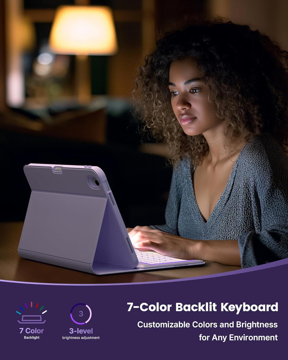 image:imagetypecase Folio Keyboard Case for iPad 10th Gen 109 inch 2022 and iPad 11th A16 2025 Magnetic Wireless Detachable Keyboard 7Color Backlight Thin amp Light Pencil Holder  Matcha Green Light Purple