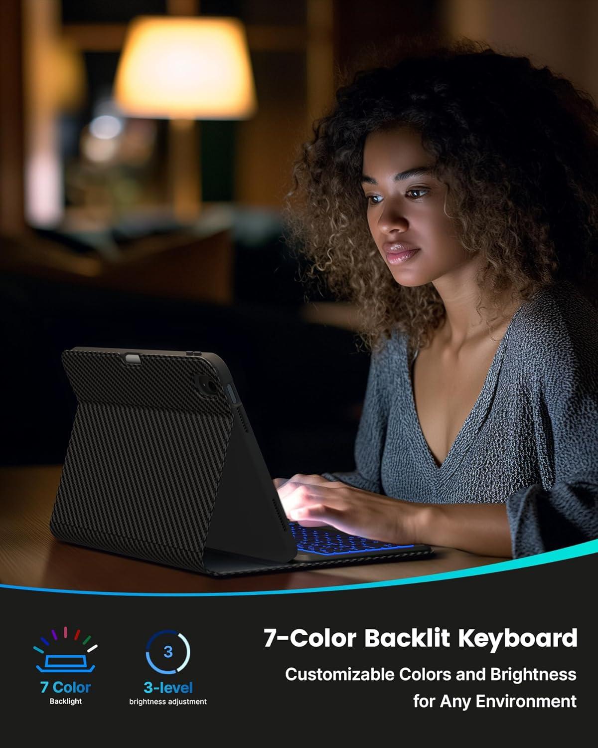 image:imagetypecase Folio Keyboard Case for iPad 10th Gen 109 inch 2022 and iPad 11th A16 2025 Magnetic Wireless Detachable Keyboard 7Color Backlight Thin amp Light Pencil Holder  Matcha Green Carbon Fiber