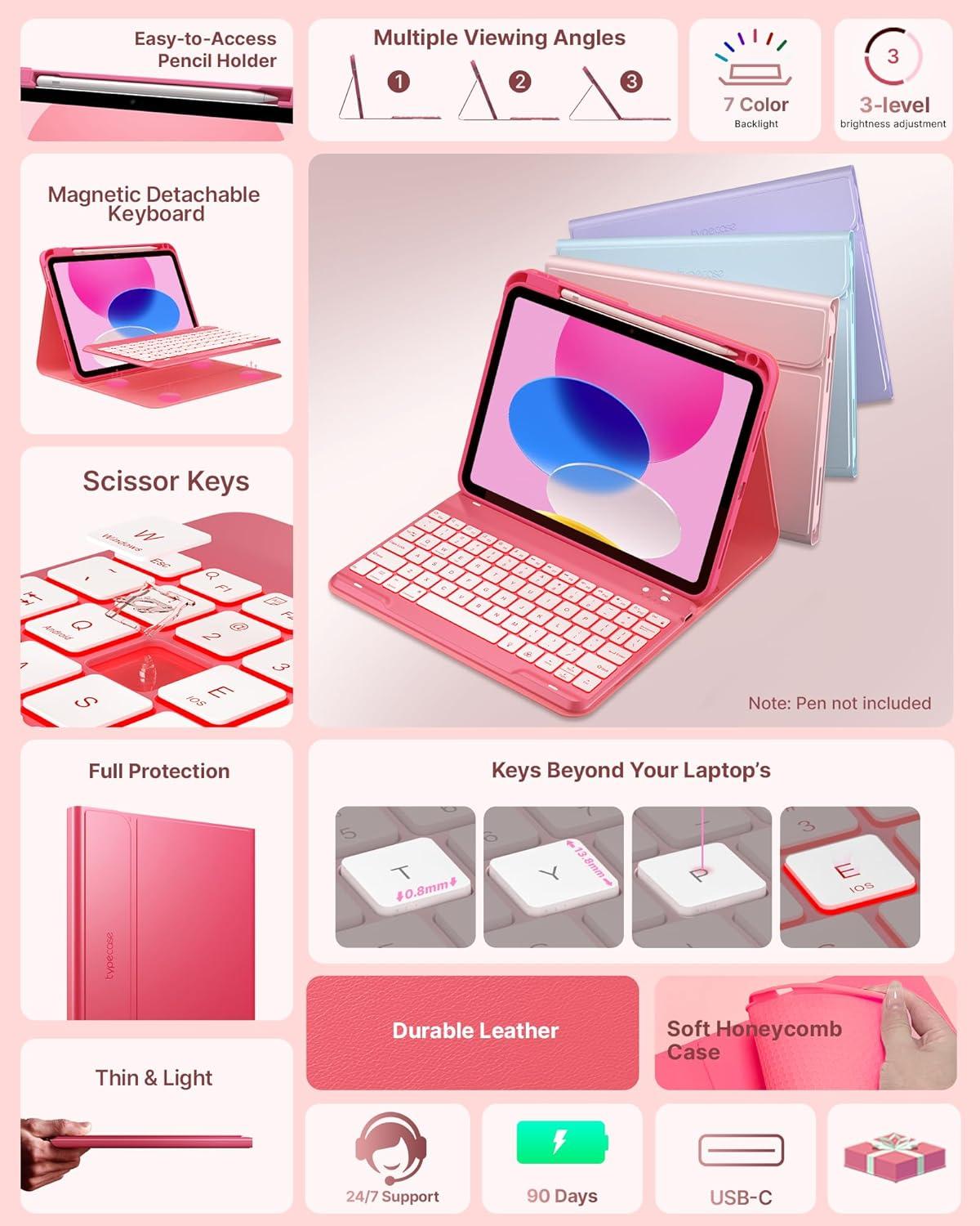 image:imagetypecase Folio Keyboard Case for iPad 10th Gen 109 inch 2022 and iPad 11th A16 2025 Magnetic Wireless Detachable Keyboard 7Color Backlight Thin amp Light Pencil Holder  Matcha GreenPink