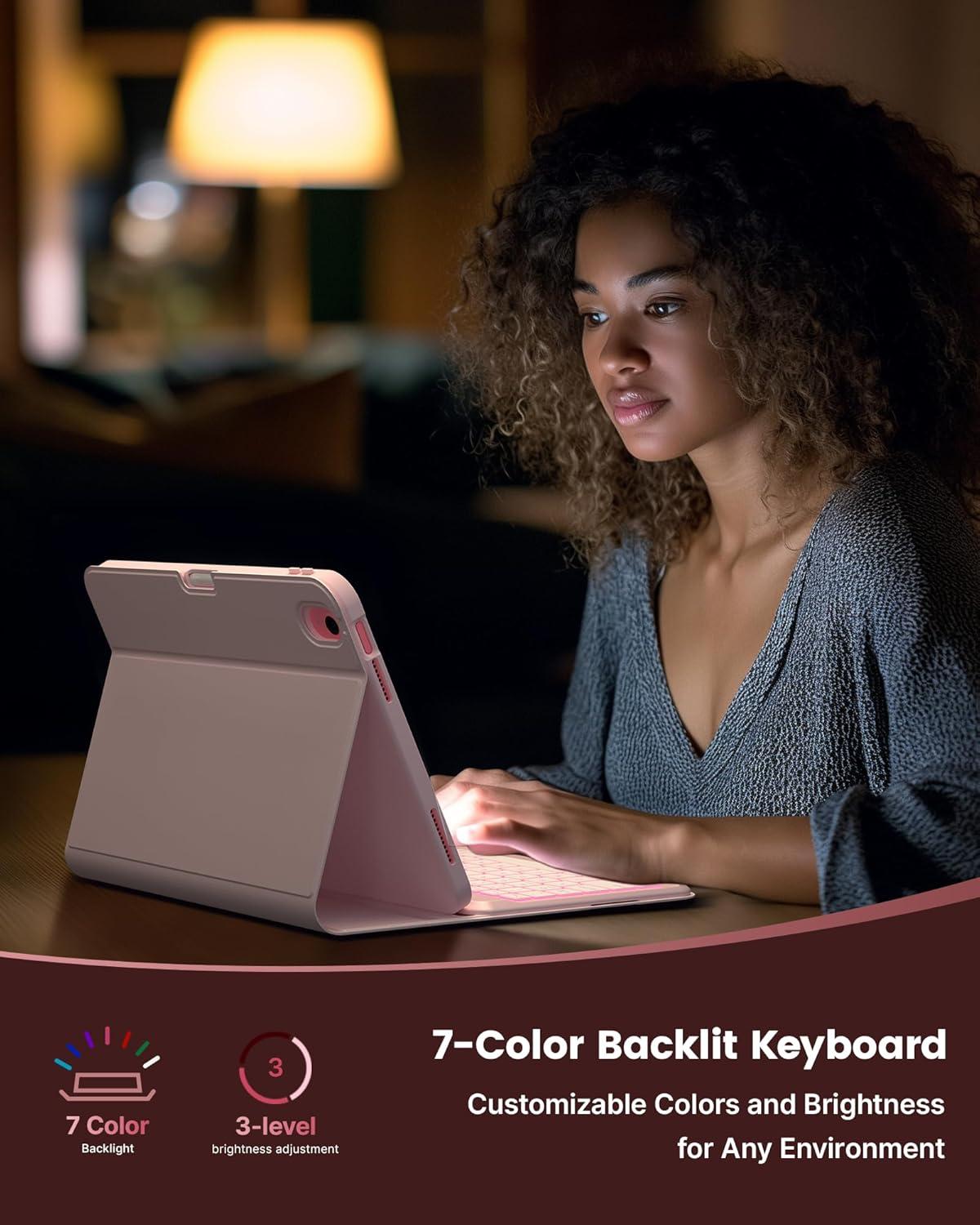 image:imagetypecase Folio Keyboard Case for iPad 10th Gen 109 inch 2022 and iPad 11th A16 2025 Magnetic Wireless Detachable Keyboard 7Color Backlight Thin amp Light Pencil Holder  Matcha GreenLight Pink