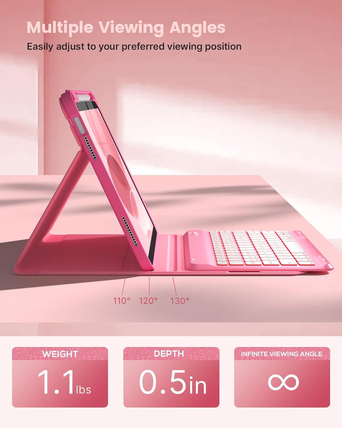 image:imagetypecase Folio Keyboard Case for iPad 10th Gen 109 inch 2022 and iPad 11th A16 2025 Magnetic Wireless Detachable Keyboard 7Color Backlight Thin amp Light Pencil Holder  Matcha Green Rose Red Glitter