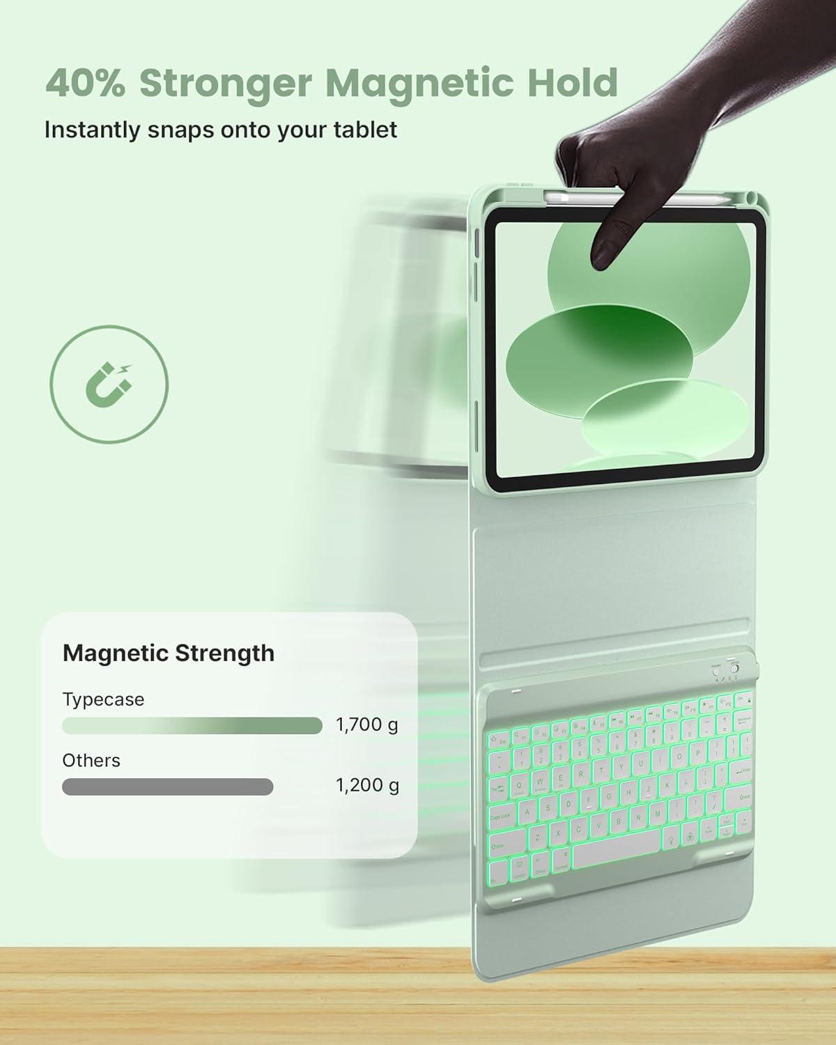 image:imagetypecase Folio Keyboard Case for iPad 10th Gen 109 inch 2022 and iPad 11th A16 2025 Magnetic Wireless Detachable Keyboard 7Color Backlight Thin amp Light Pencil Holder  Matcha Green Matcha Green
