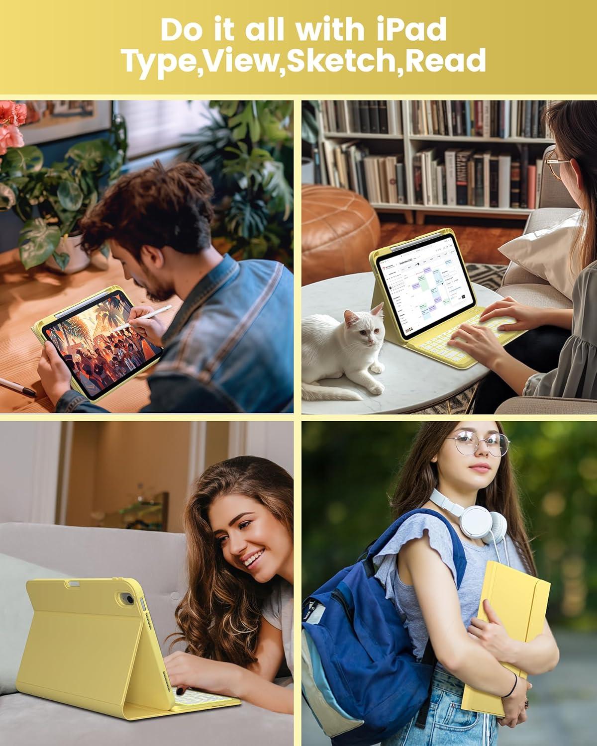 image:imagetypecase Folio Keyboard Case for iPad 10th Gen 109 inch 2022 and iPad 11th A16 2025 Magnetic Wireless Detachable Keyboard 7Color Backlight Thin amp Light Pencil Holder  Matcha GreenYellow