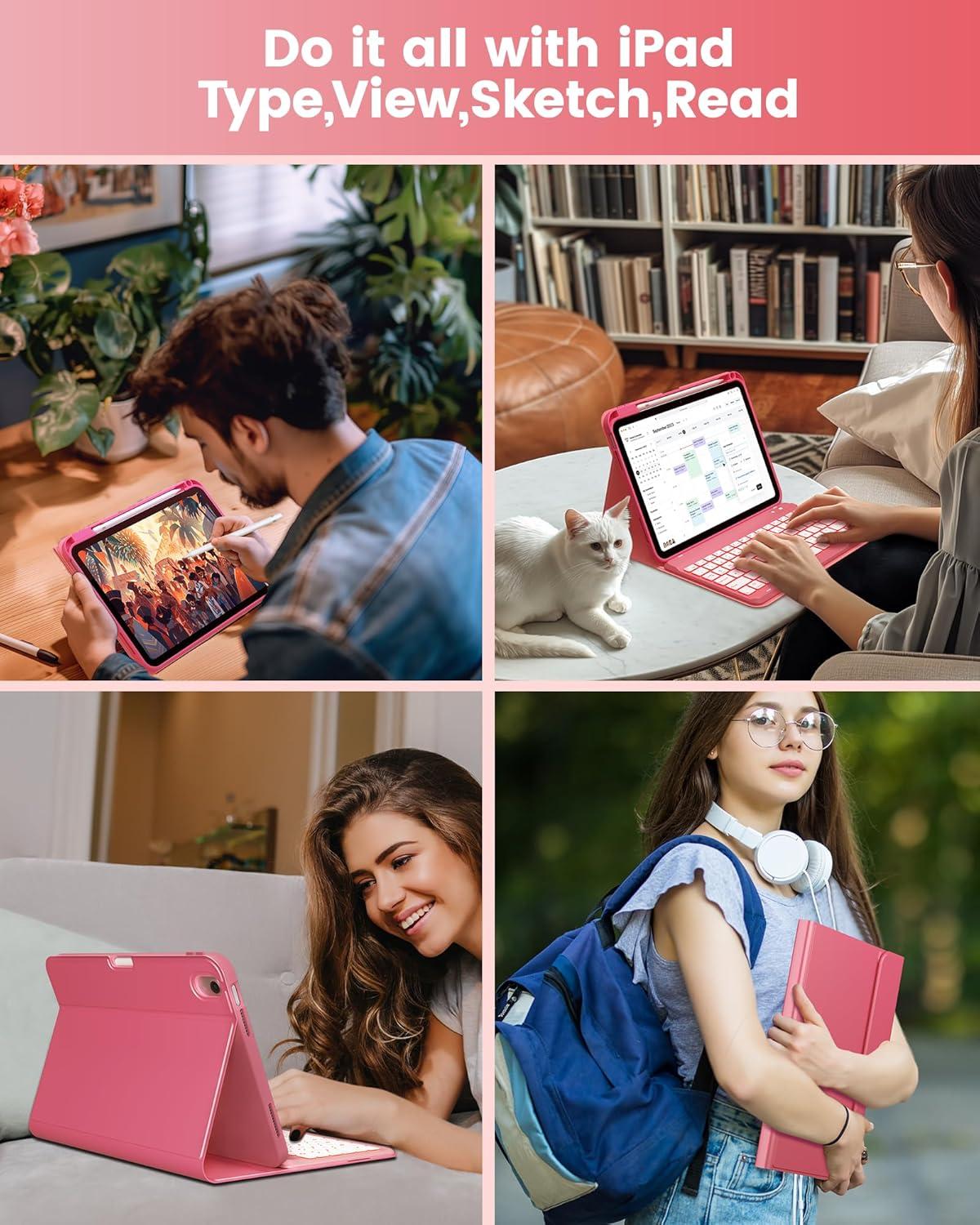 image:imagetypecase Folio Keyboard Case for iPad 10th Gen 109 inch 2022 and iPad 11th A16 2025 Magnetic Wireless Detachable Keyboard 7Color Backlight Thin amp Light Pencil Holder  Matcha GreenPink