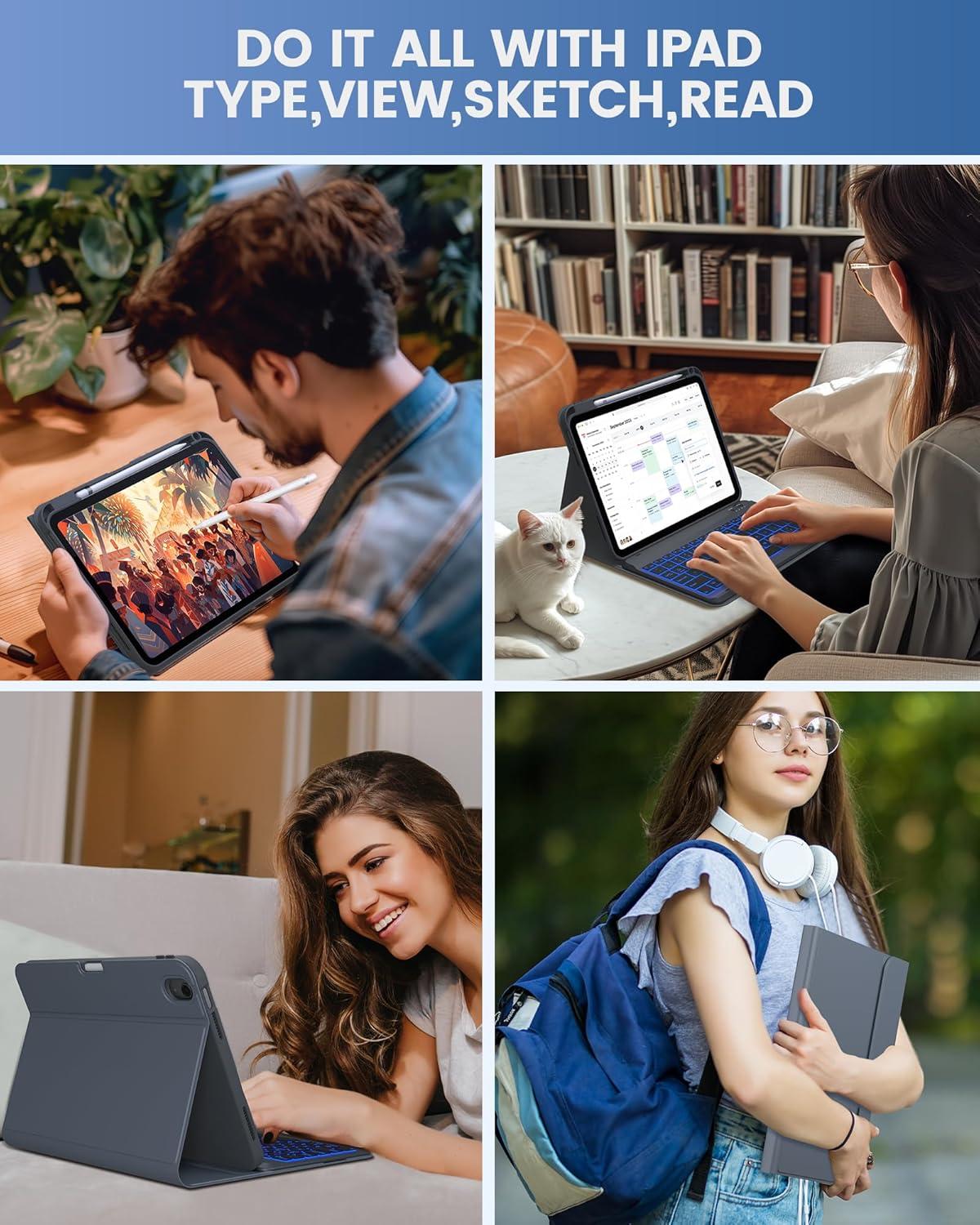 image:imagetypecase Folio Keyboard Case for iPad 10th Gen 109 inch 2022 and iPad 11th A16 2025 Magnetic Wireless Detachable Keyboard 7Color Backlight Thin amp Light Pencil Holder  Matcha Green Charcoal Gray