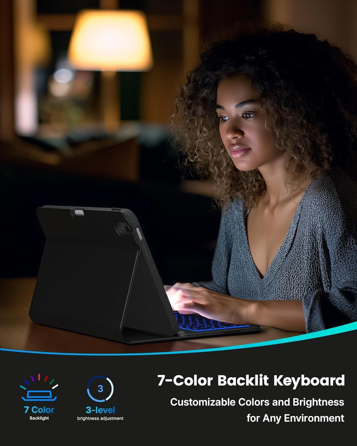 image:imagetypecase Folio Keyboard Case for iPad 10th Gen 109 inch 2022 and iPad 11th A16 2025 Magnetic Wireless Detachable Keyboard 7Color Backlight Thin amp Light Pencil Holder  Matcha Green Black