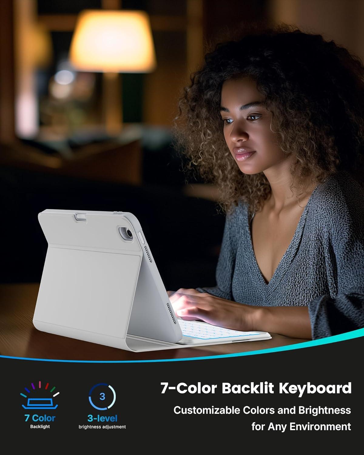 image:imagetypecase Folio Keyboard Case for iPad 10th Gen 109 inch 2022 and iPad 11th A16 2025 Magnetic Wireless Detachable Keyboard 7Color Backlight Thin amp Light Pencil Holder  Matcha Green Gray