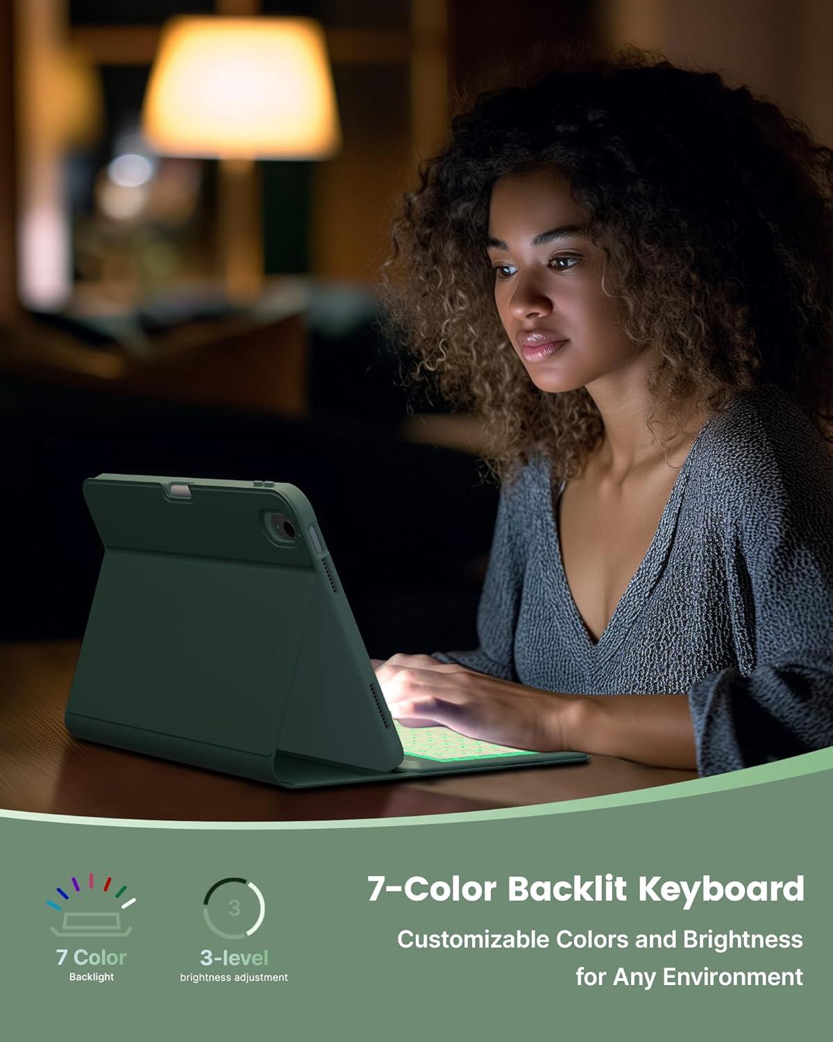 image:imagetypecase Folio Keyboard Case for iPad 10th Gen 109 inch 2022 and iPad 11th A16 2025 Magnetic Wireless Detachable Keyboard 7Color Backlight Thin amp Light Pencil Holder  Matcha Green Midnight Green