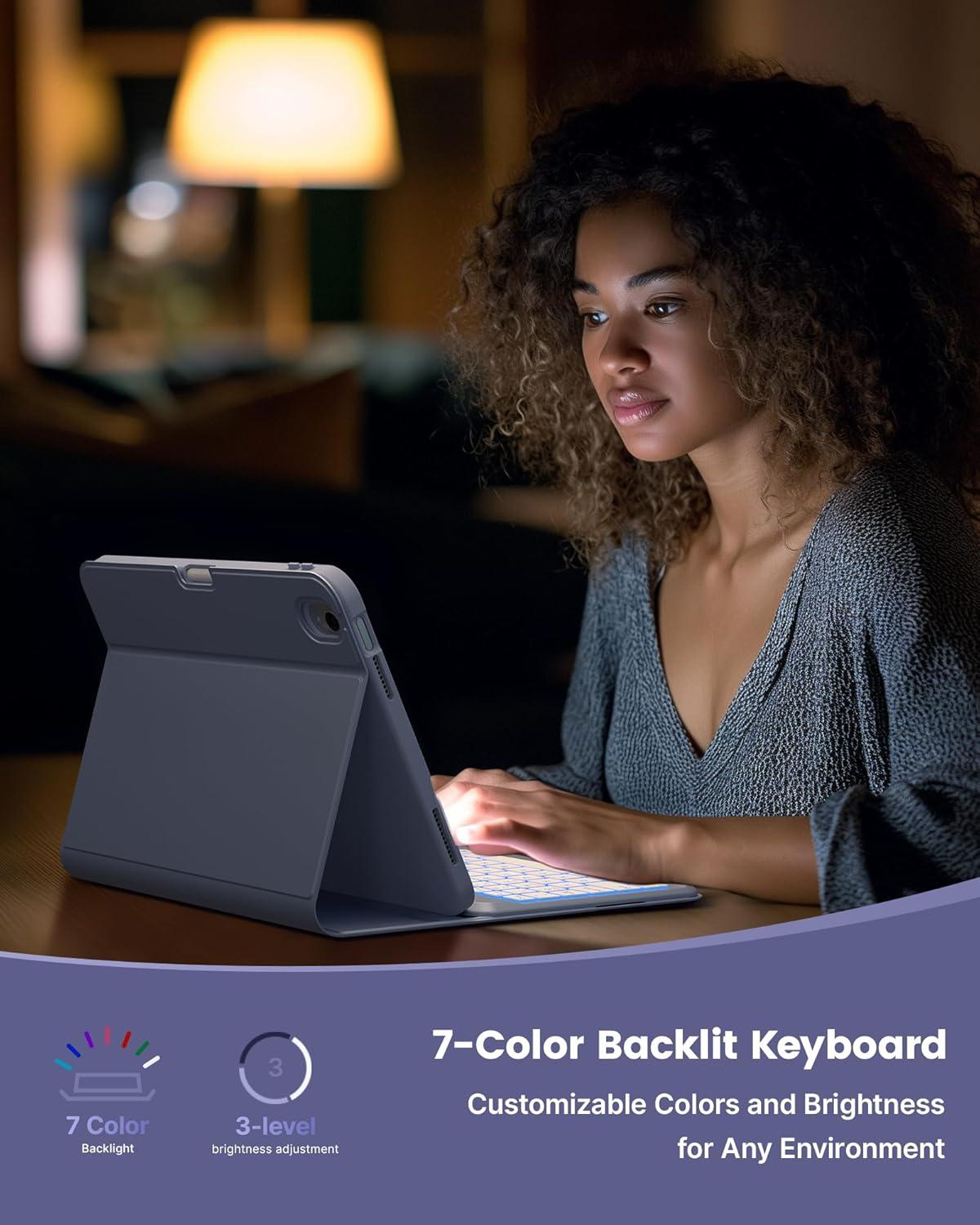 image:imagetypecase Folio Keyboard Case for iPad 10th Gen 109 inch 2022 and iPad 11th A16 2025 Magnetic Wireless Detachable Keyboard 7Color Backlight Thin amp Light Pencil Holder  Matcha Green Lavender