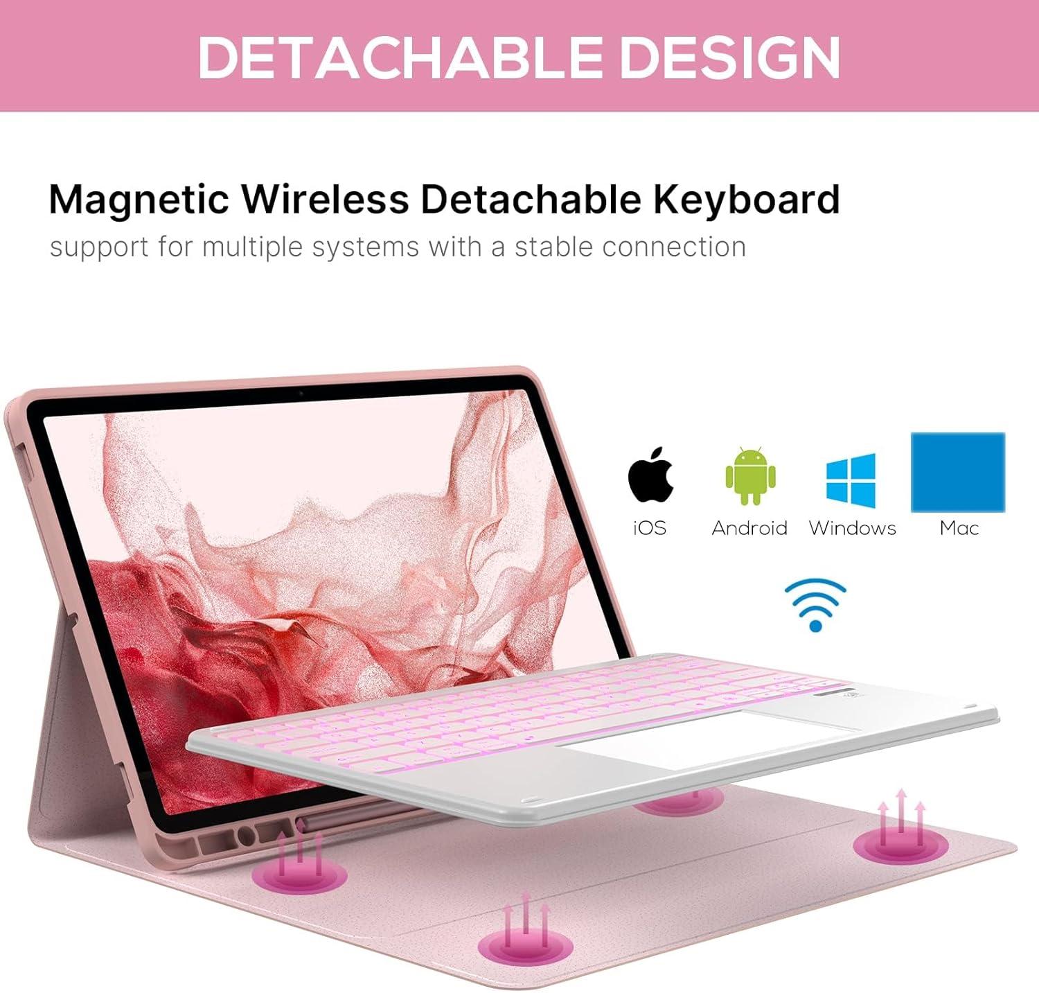 image:imagetypecase Keyboard Case for Galaxy Tab S8 Plus  124  2022  Smart Trackpad  Slim Keyboard with S Pen Holder  7 Colors Backlight  Protective Stand Cover for Tab S7 FE 2021 amp S7 Plus 2020  Pink