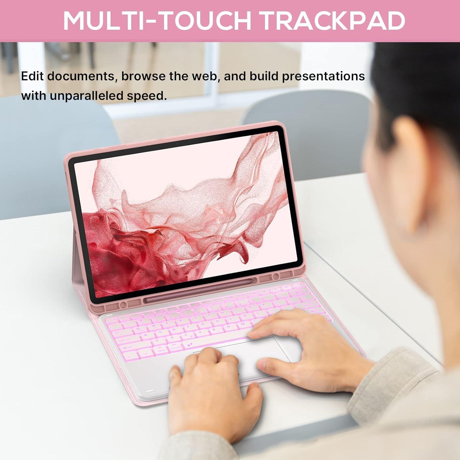 image:imagetypecase Keyboard Case for Galaxy Tab S8 Plus  124  2022  Smart Trackpad  Slim Keyboard with S Pen Holder  7 Colors Backlight  Protective Stand Cover for Tab S7 FE 2021 amp S7 Plus 2020  Pink