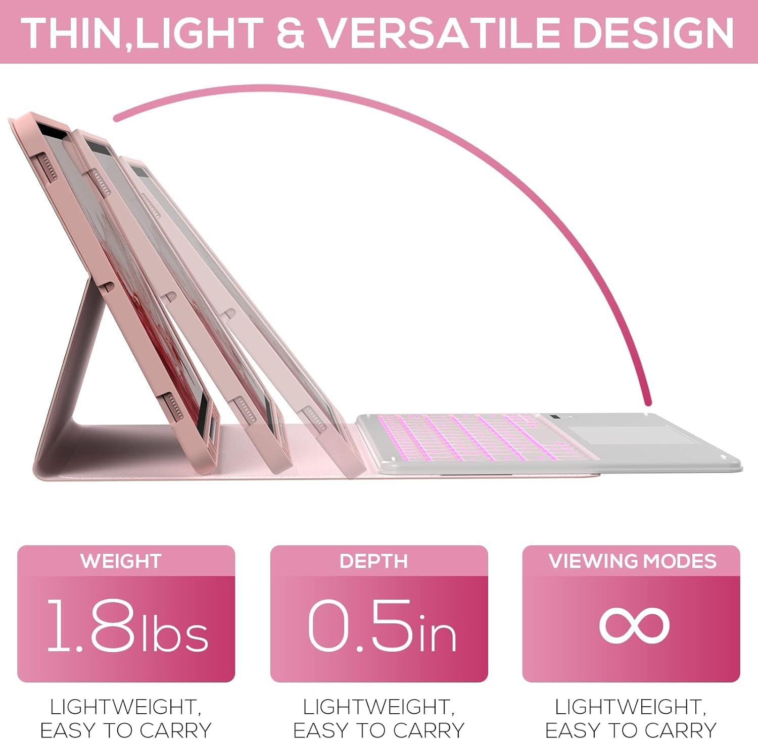 image:imagetypecase Keyboard Case for Galaxy Tab S8 Plus  124  2022  Smart Trackpad  Slim Keyboard with S Pen Holder  7 Colors Backlight  Protective Stand Cover for Tab S7 FE 2021 amp S7 Plus 2020  Pink