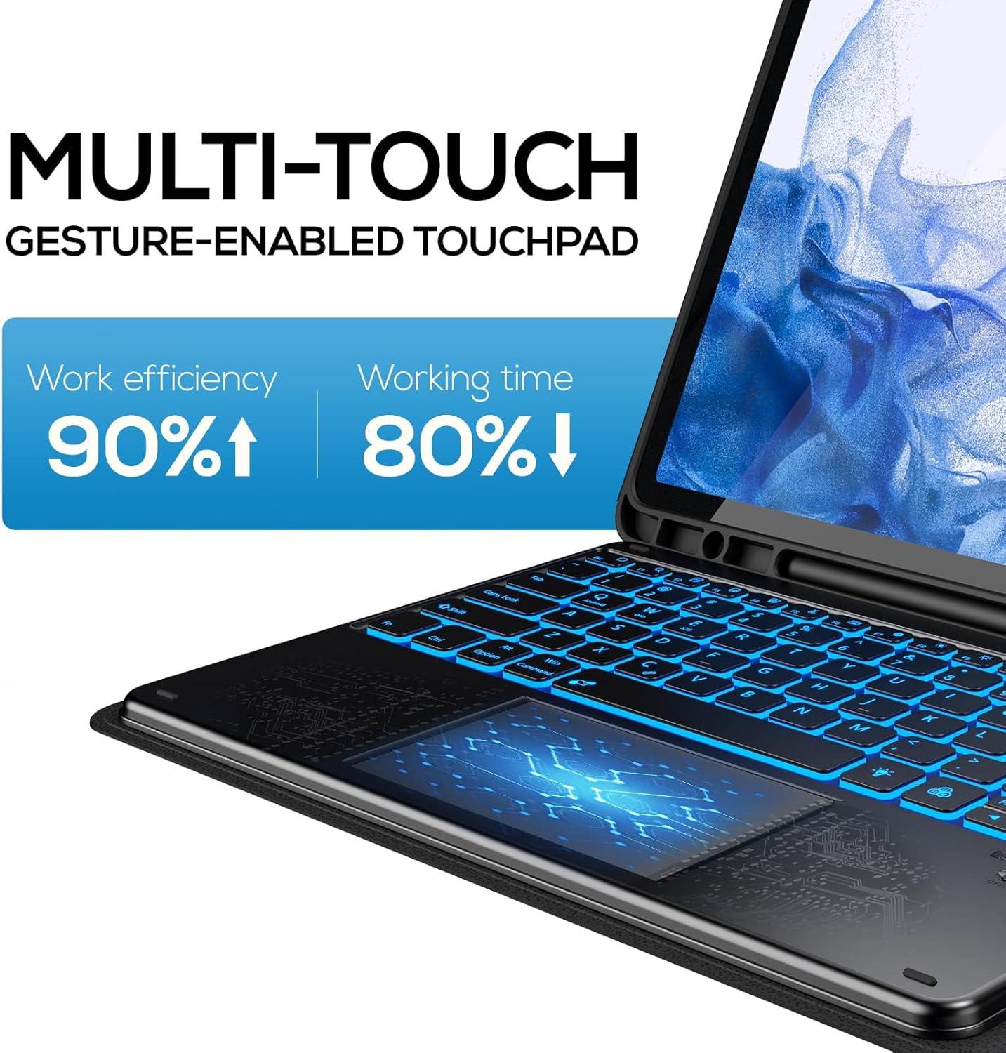 image:imagetypecase Keyboard Case for Galaxy Tab S8 Plus  124  2022  Smart Trackpad  Slim Keyboard with S Pen Holder  7 Colors Backlight  Protective Stand Cover for Tab S7 FE 2021 amp S7 Plus 2020  Black